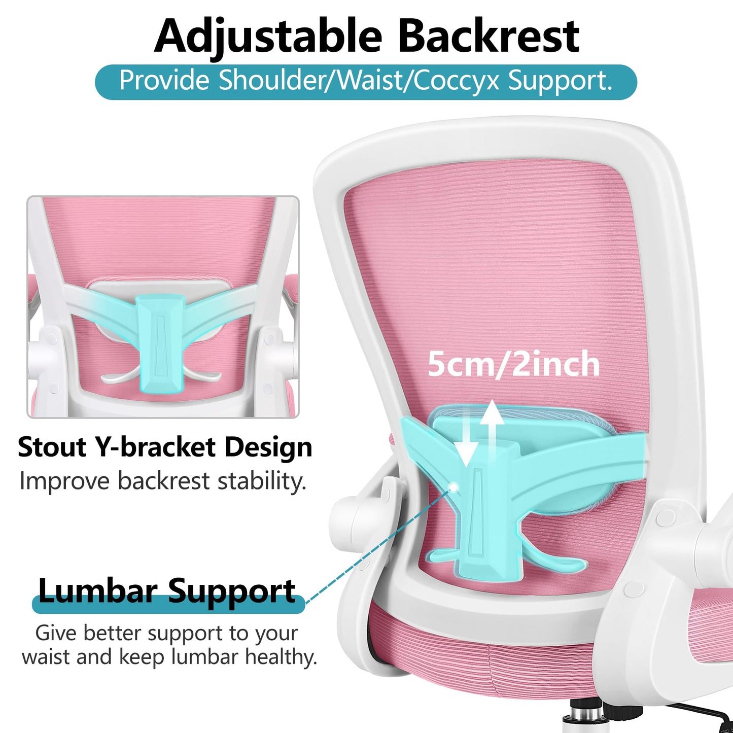 FelixKing Office Chair, Ergonomic Desk Chair Breathable Mesh Chairs Adjustable High Back Lumbar Support Flip-up Armrests, Executive Rolling Swivel Comfy Computer Chairs Home Office Pink