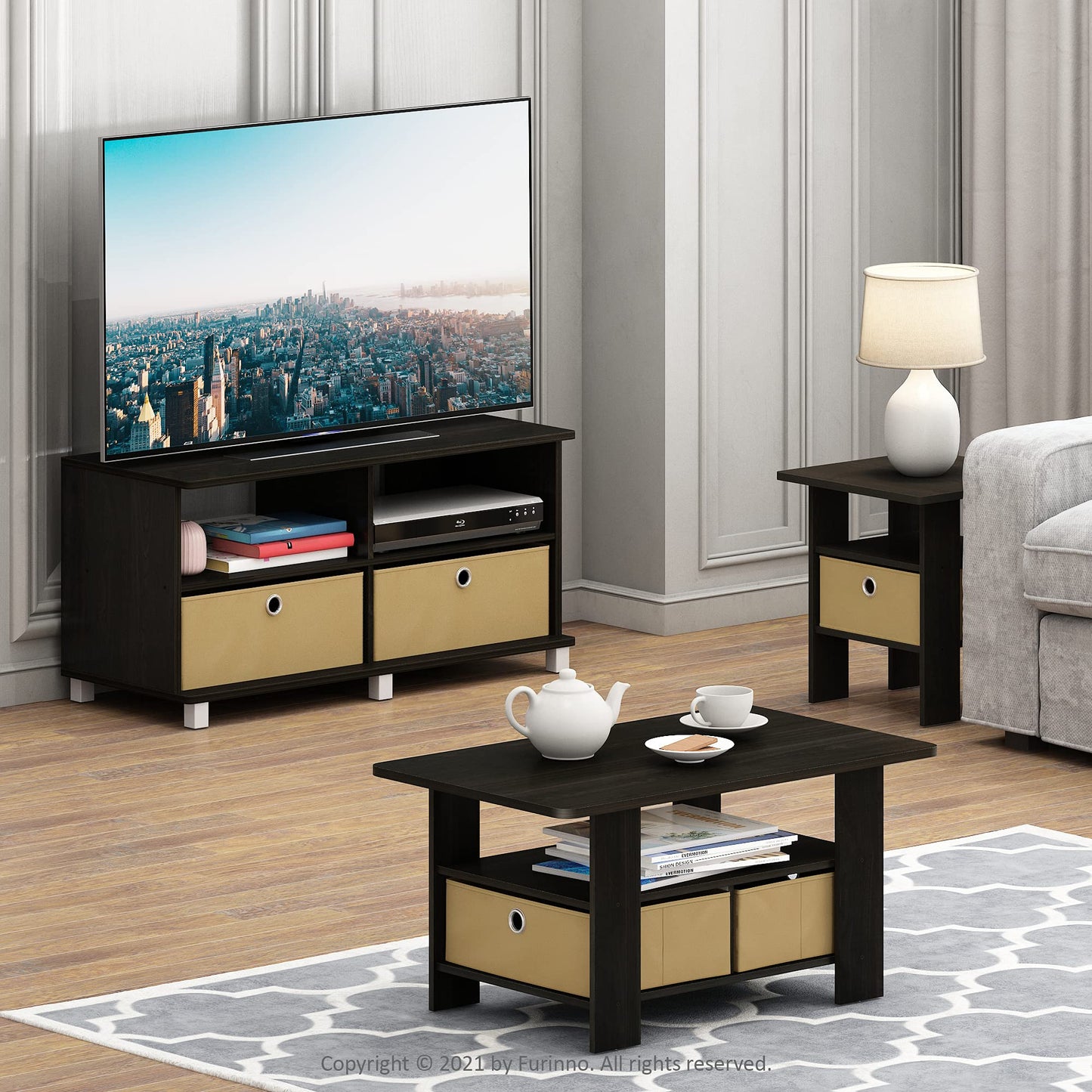 Furinno Andrey Coffee Table, Small Modern Center Table with Storage and Bin Drawer, Side Table for Living Room, Bedroom, Home Office, Dark Espresso
