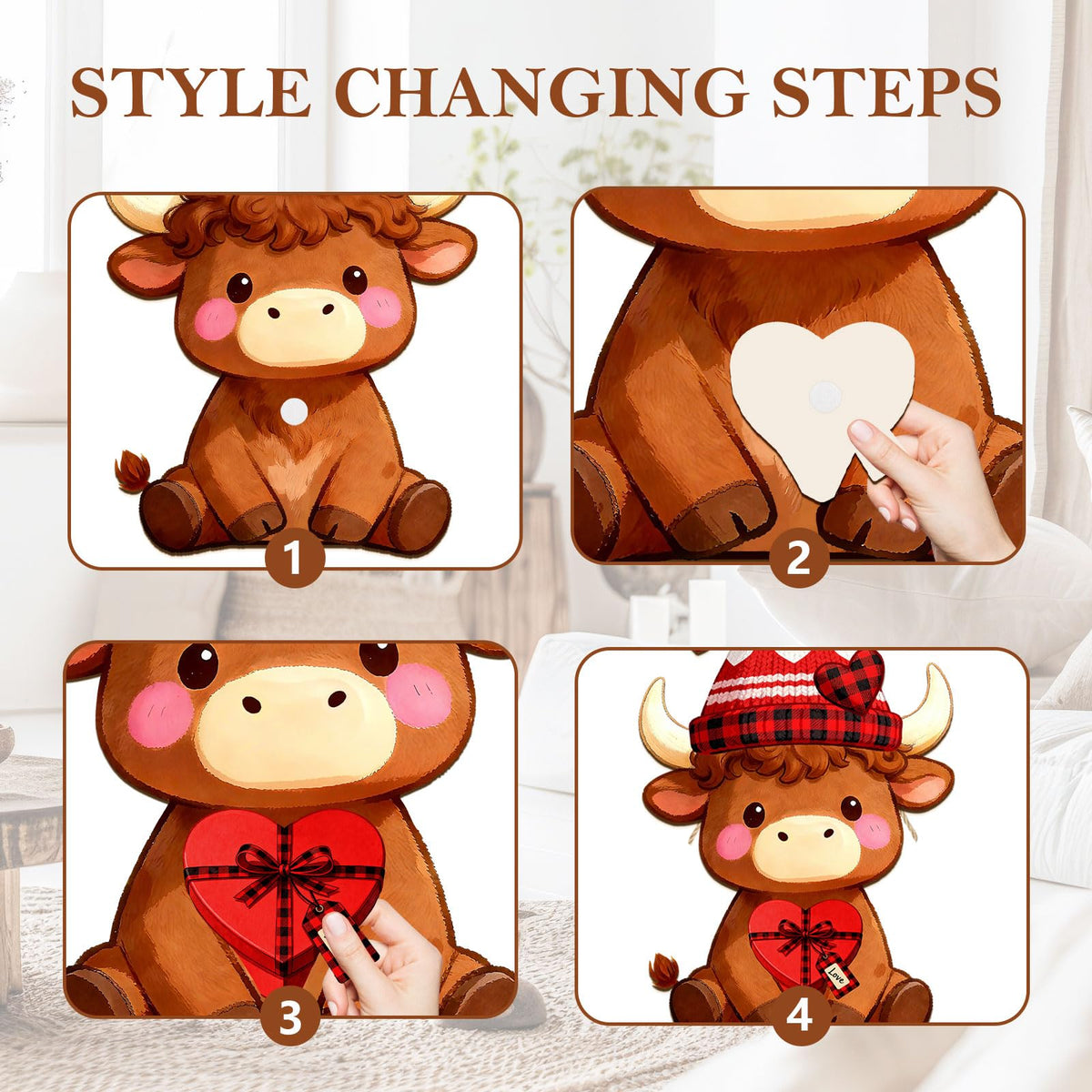 Interchangeable Wooden Highland Cow Decorations, Christmas Hanging Wall Door Decor, Holiday Seasonal Decor and Detachable Hats Welcome Sign, Farmhouse Hanging Sign for Front Door, 32 PCS