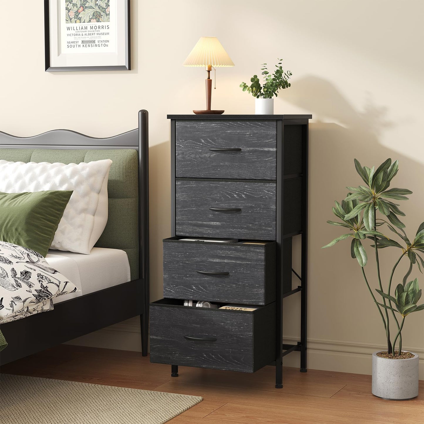 Sweetcrispy 4 Drawer Fabric Dresser Storage Tower Nightstand Chest