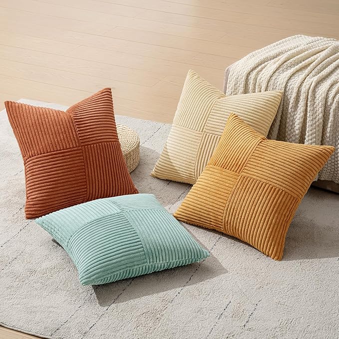 MIULEE Boho Farmhouse Decorative Throw Pillow Covers 18x18 Inch 4 Packs Soft