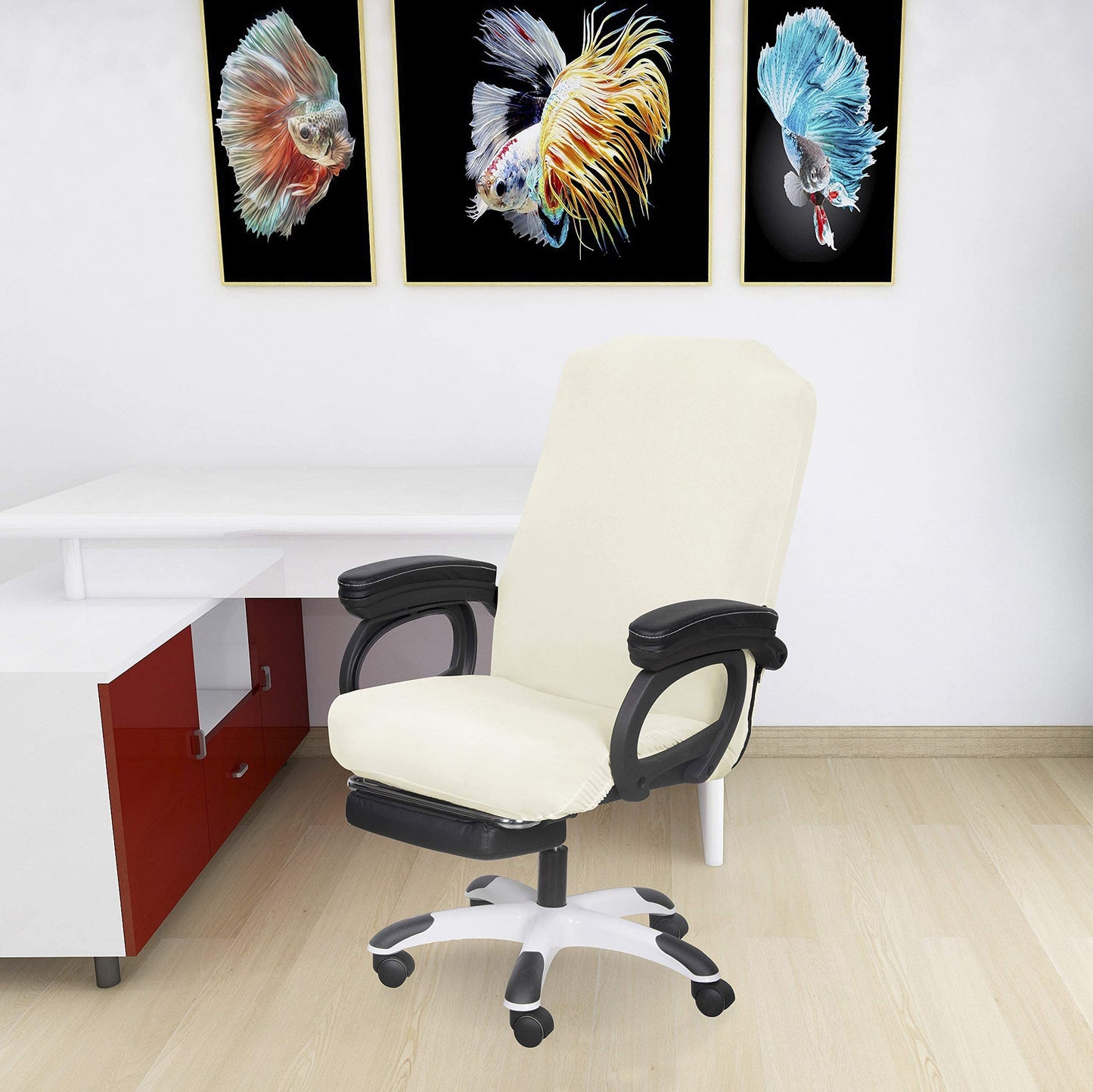 SARAFLORA Office Chair Covers- Medium, Ivory- Removable Computer Chair Covers for Office Chair with Zipper for Universal Rotating Chair Desk Chair Cover Chair Seat Washable Protector for Pets