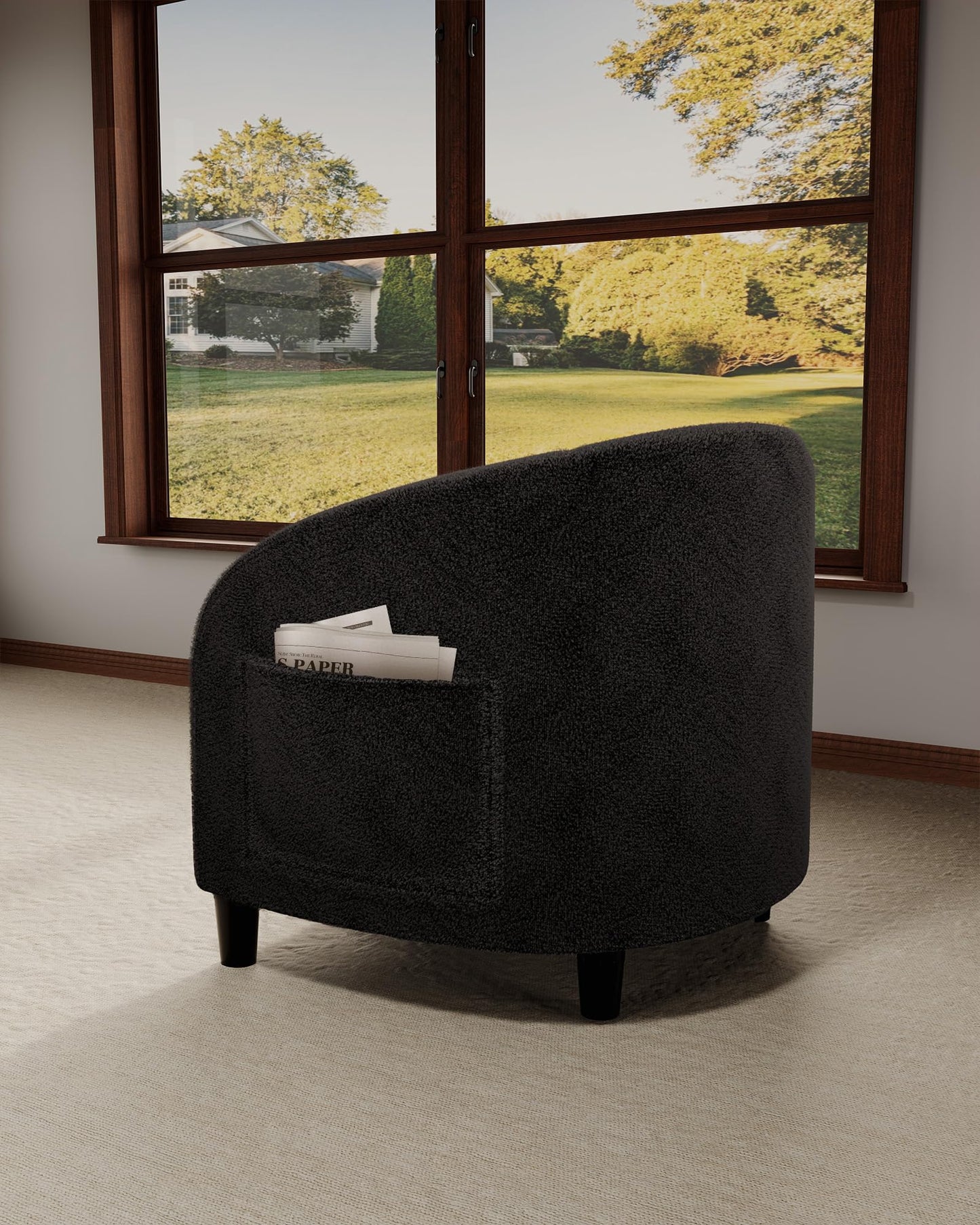 GarveeHome Accent Chair Living Room Chairs Barrel Boucle Chairs Comfy Armchairs for Bedroom Reading Room Reception Chairs(Black)