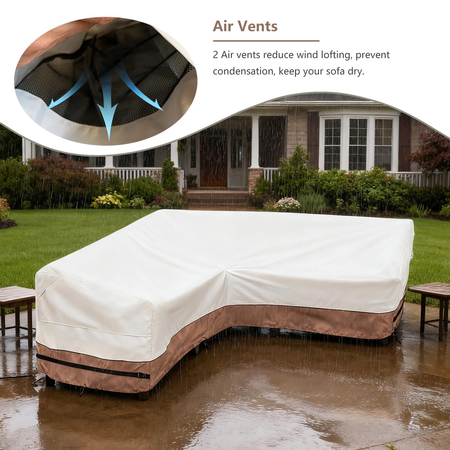 okcool Outdoor Sectional Cover,V Shaped Patio Furniture Covers for 5-Seater Outdoor Sectional Furniture Couch 85"(85''L) x 33.5''D x 31''H, Beige & Brown