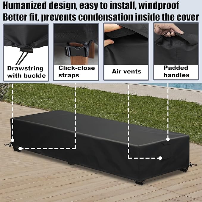 Waterproof Patio Lounge Chair Cover 2 Pack Outdoor Chaise Lounge Covers 600D