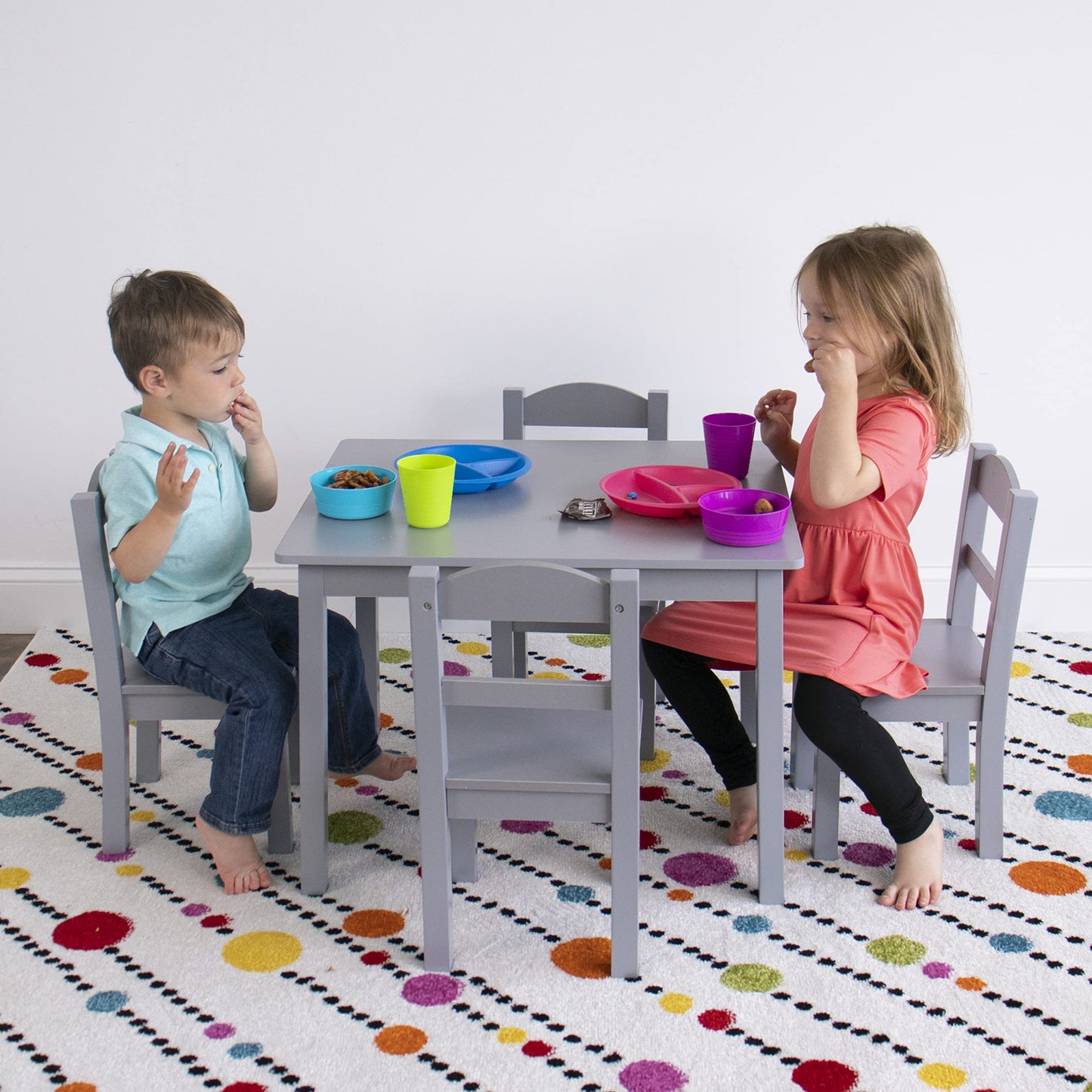 Humble Crew Kids Table and Chair Set, Toddler Activity Table with 4 Chairs for Play, Crafts, Snacks & Learning, Wooden Kids Furniture for Playroom & Bedroom, Grey