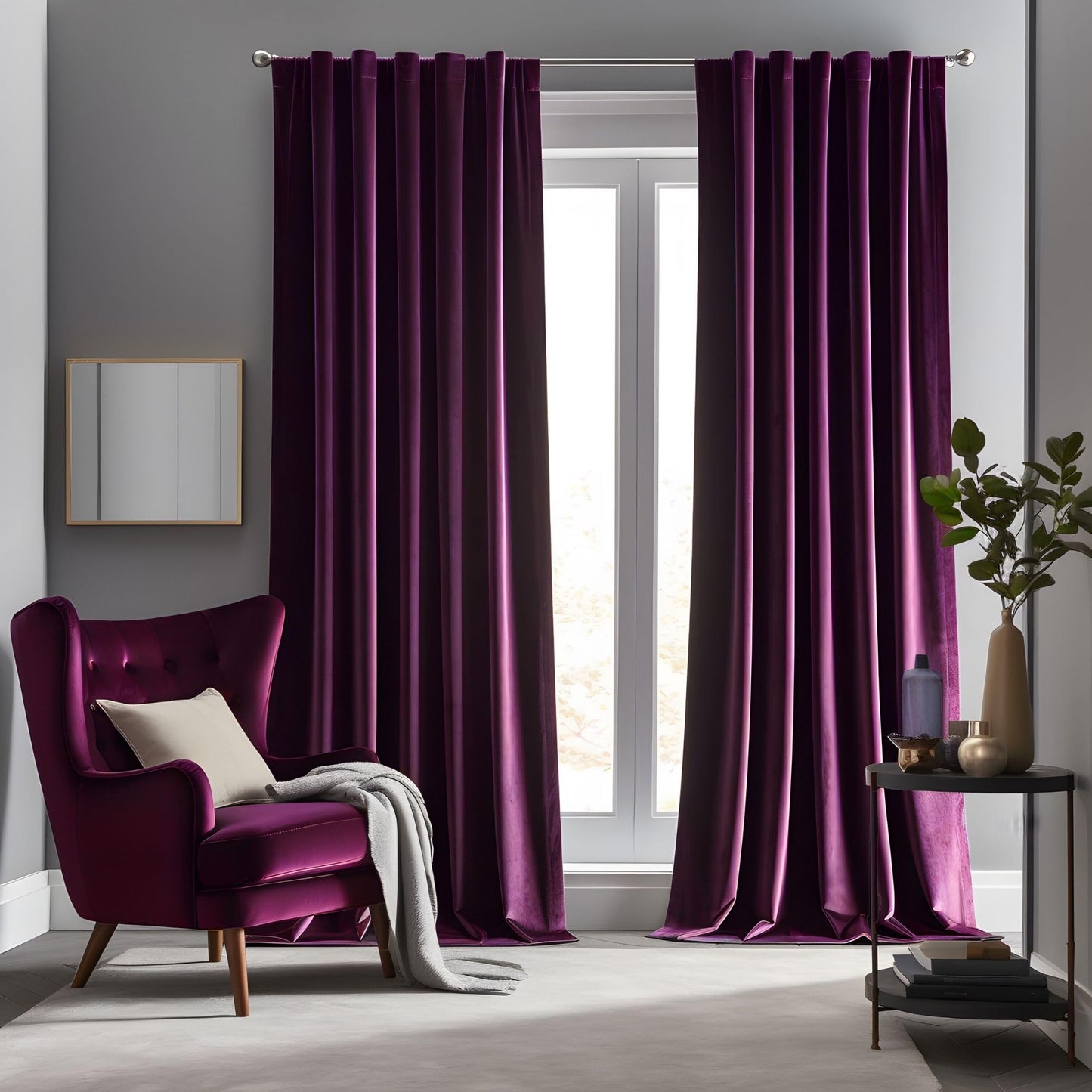 Aljctns Grape Purple Velvet Curtains 90 inches Long Luxury Blackout Curtains for Bedroom Living Room,Thermal Insulated Super Soft Window Drapes Rod Pocket & Back Tab, 52" W x 90" L, 2 Panels Set