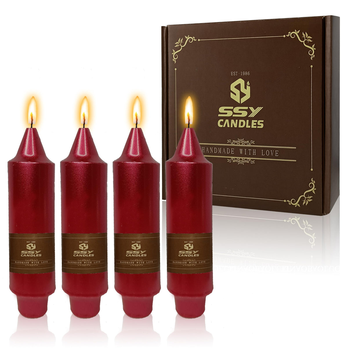 Christmas Metallic Red Candle 5 Inch Short Smokeless Taper Candles 4 Pack Unscented Dinner Candle for Christmas Dinner