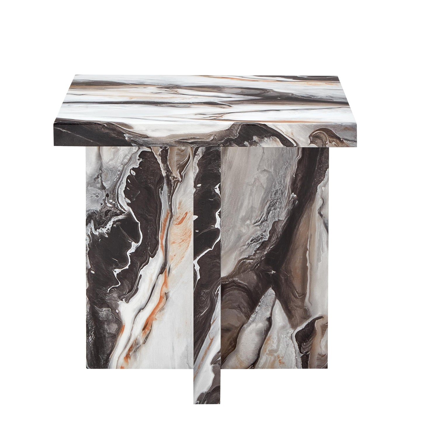 Roundhill Furniture Cavira Modern Faux Marble Living Room Side Table, Off-White