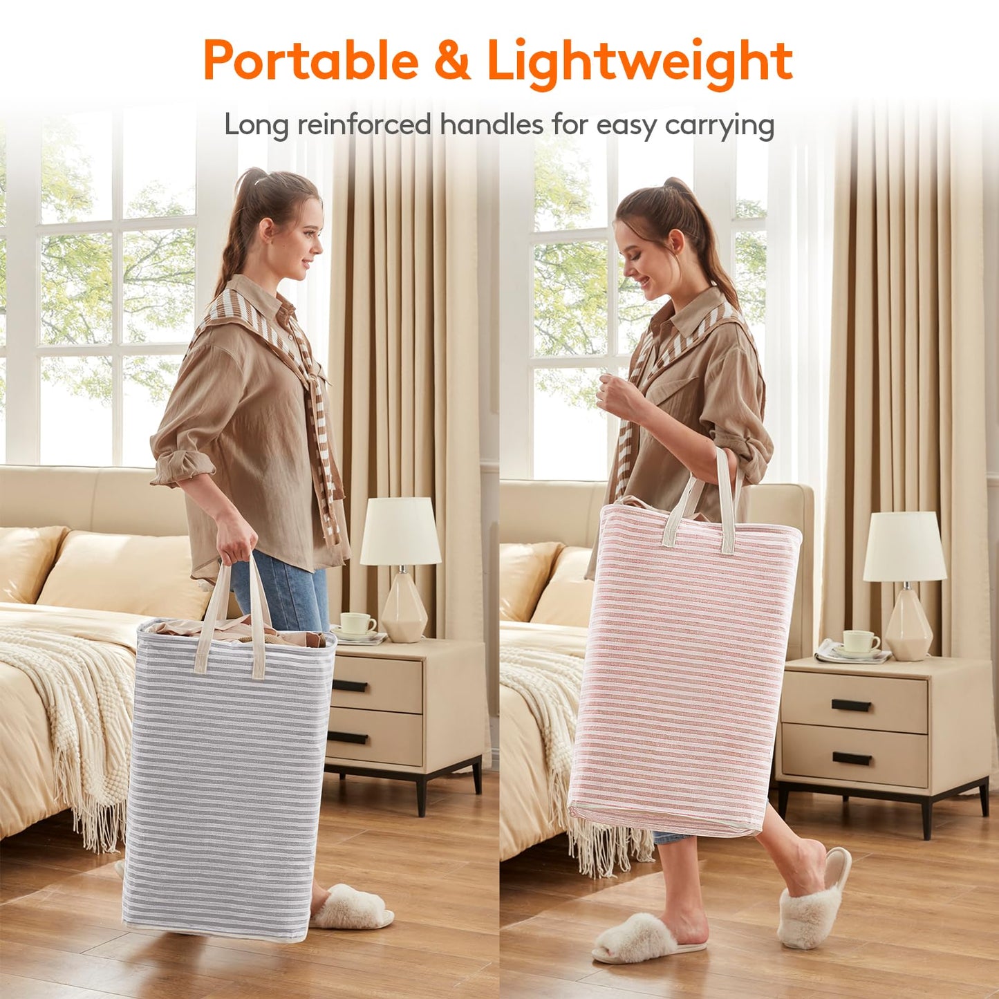 Lifewit 2 Pack Laundry Basket 85L Each, Collapsible Clothes Hamper with Reinforced Handles, Freestanding Waterproof Design for Bedroom and Laundry Room, Grey&Pink 170L Total