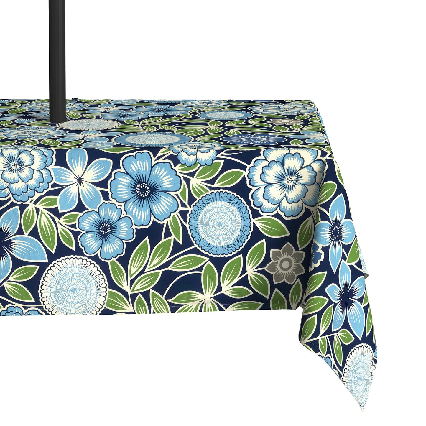 LVTXIII Rectangle Outdoor Tablecloth with Umbrella Hole and Zipper, Water-Repellent 60 x 84 Inch Patio Table Cover for Picnic, Garden, Backyard Dining, Botanical Blues