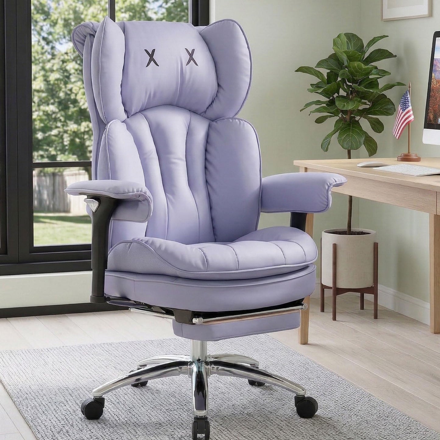 Efomao Big & Tall Executive Office Chair with Footrest - 400lbs Heavy Duty High Back PU Leather Desk Chair, Modern Ergonomic Reclining Computer Chair, Purple