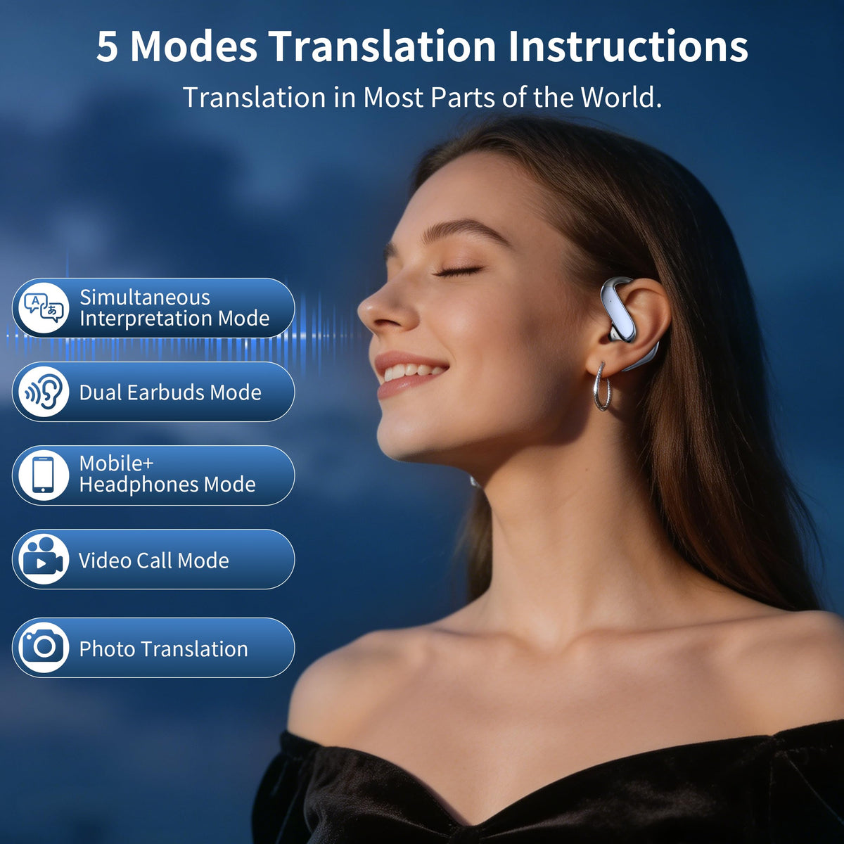 Ai Translation Earbuds, 198+ Languages Two-Way Translator Headphones Real Time, Audifonos Traductores Inglés Español, 4-in-1 Language Translation Earbuds for Travel, Business & Learning - Silver Black
