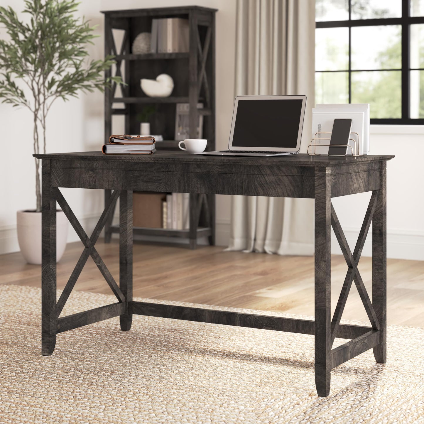 Bush Home Key West 48W Writing Desk in Dark Gray Hickory