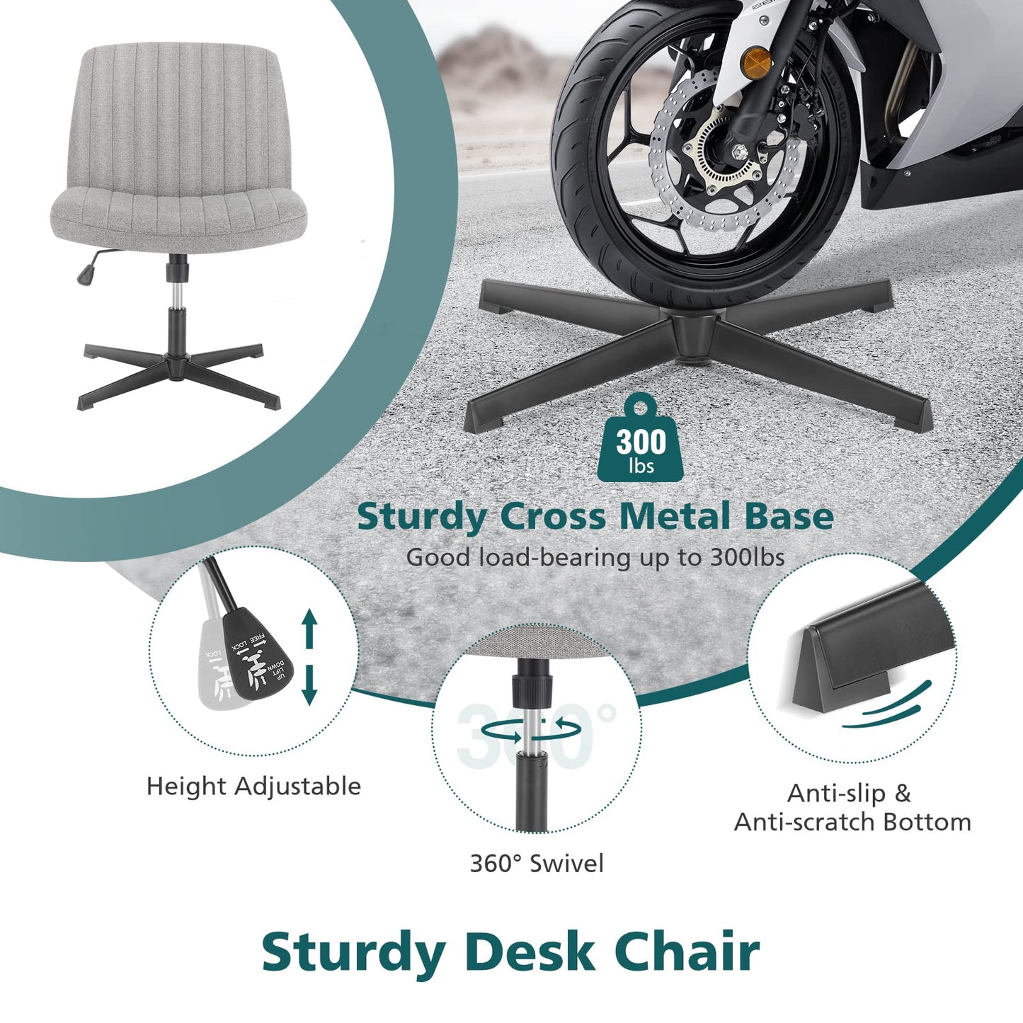 OLIXIS Criss Cross Legged Chairs Armless No Wheels Wide Seat Height Adjustable Swivel Padded Fabric Home Office Desk Seating for Bedroom, Student, Study Room