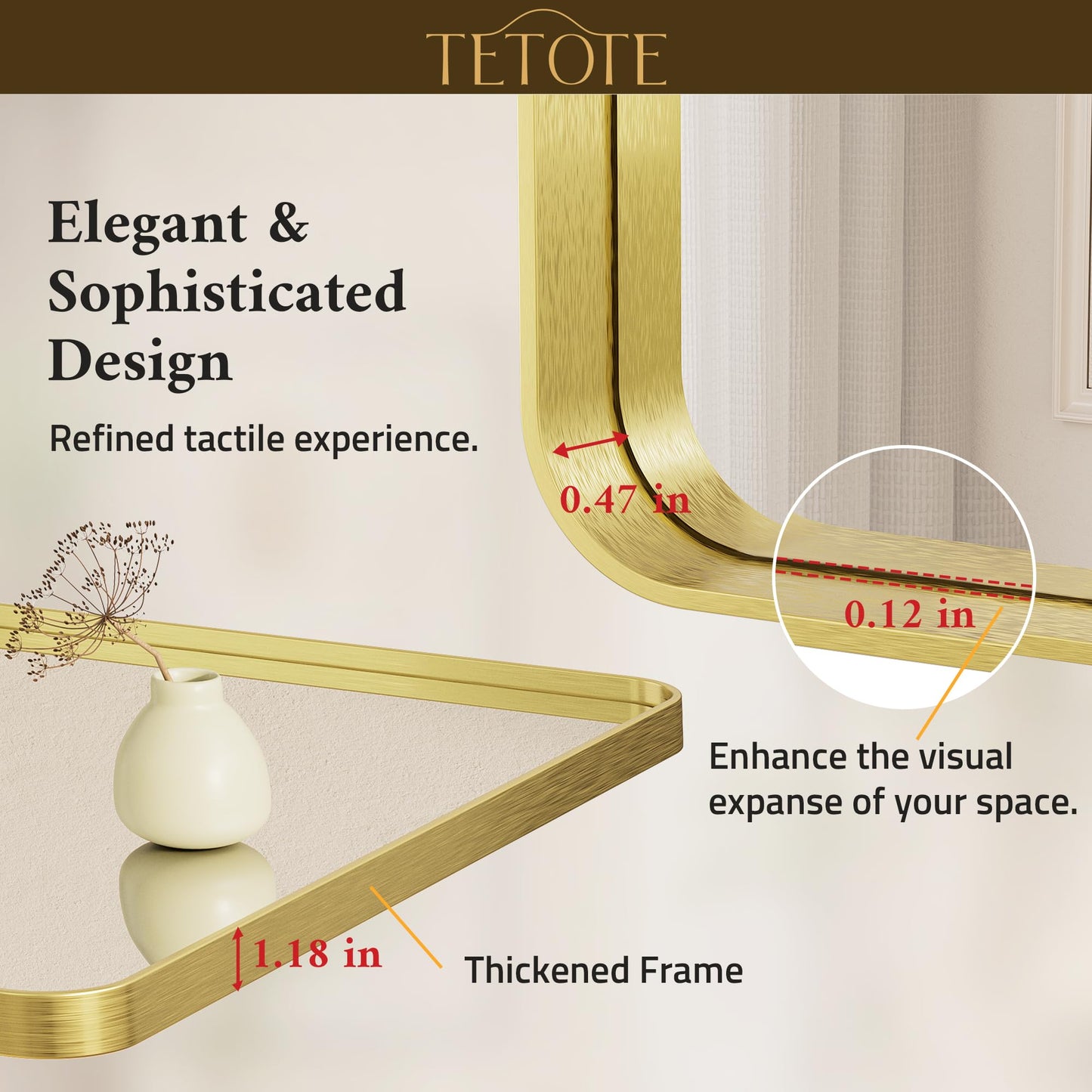 TETOTE Brushed Gold Bathroom Mirror, 24 x 30 Inch Metal Framed Mirror, Brushed Brass Rectangle Wall Mounted Golden Vanity Mirror (Horizontal/Vertical)