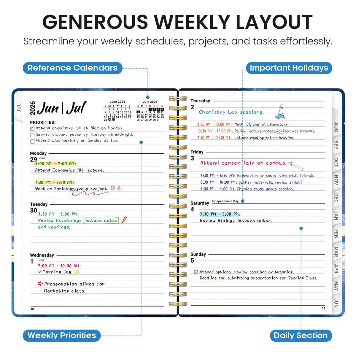 Planner 2026–2027, Weekly & Monthly Academic Organizer for School Year, Jul 2026–Jun 2027, Hardcover Planner with Tabs, Back to School Essential, 6.3" x 8.5", Harbor Starlight