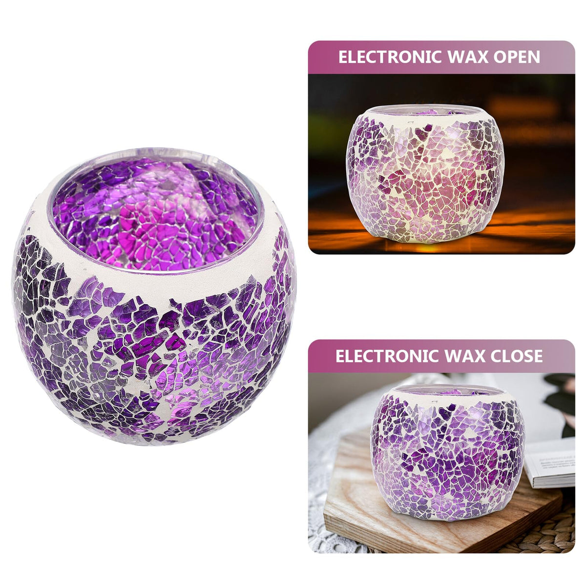 Generic European Style Purple Mosaic Glass Candleholder, Decorative Table Candlestick for Romantic Dinner, Home and Bar Dining Centerpiece