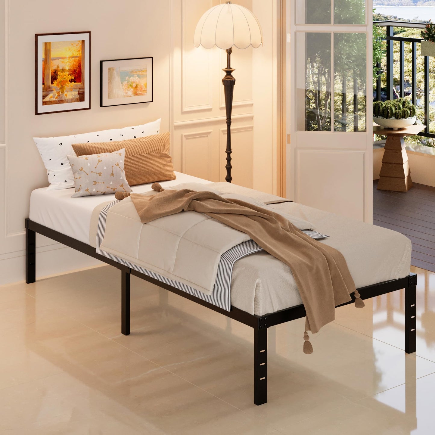 Maenizi Heavy Duty Twin Bed Frame No Box Spring Needed, 14 Inch Metal Platform Bed Frame Twin Support Up to 2500 lbs, Easy Assembly, Noise Free, Black