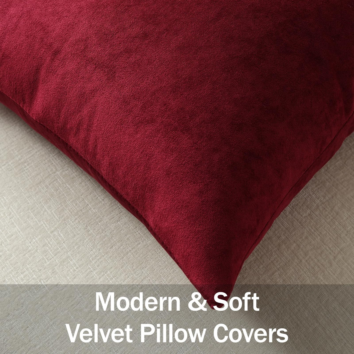 DEZENE Throw Pillow Covers 16x16 Wine Red: Pack of 2 Cozy Soft Velvet Square Modern Luxury Decorative Throw Pillow Cases for Christmas Sofa Couch Living Room Bed Home Decor