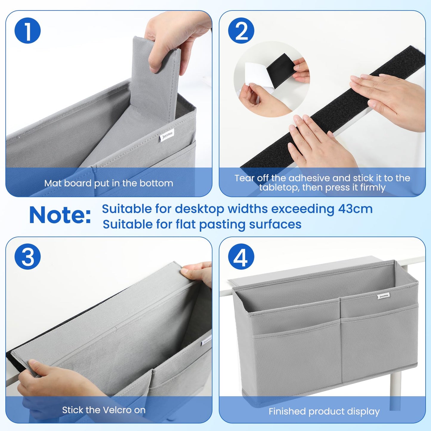 JOYYTUU 10 Pack Desk Side Hanging Organizer, Adhesive Storage Bag with Pockets for Magazine Ipad Notebook, for End Tables Home Office Desks Computer Workstations Dressing Table, Grey