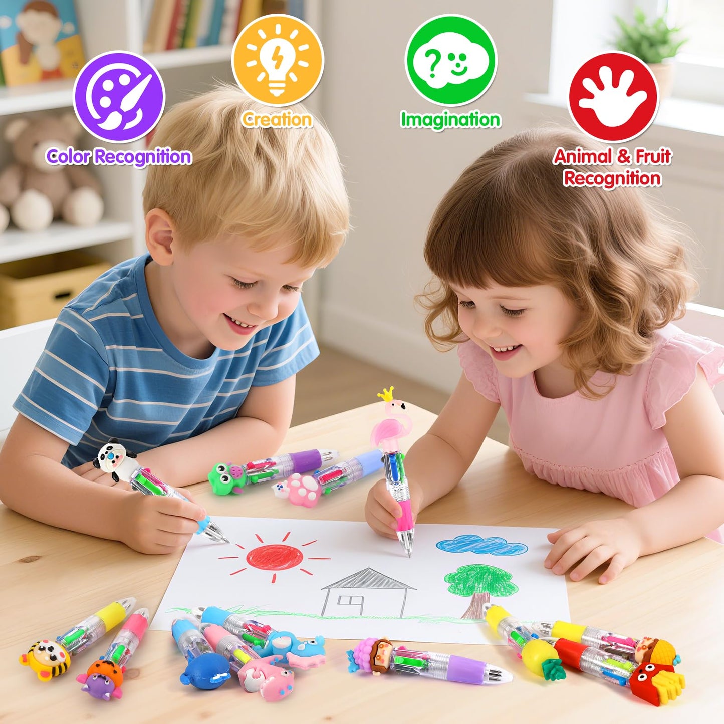 arscniek 40Pcs Multicolor Pen in One, 4-in-1 0.5mm Fine Point Cute Pens, Fun Kawaii Ballpoint Pen for Party Favors, Classroom Prizes, Teacher School Supplies, Bulk Gifts for Students