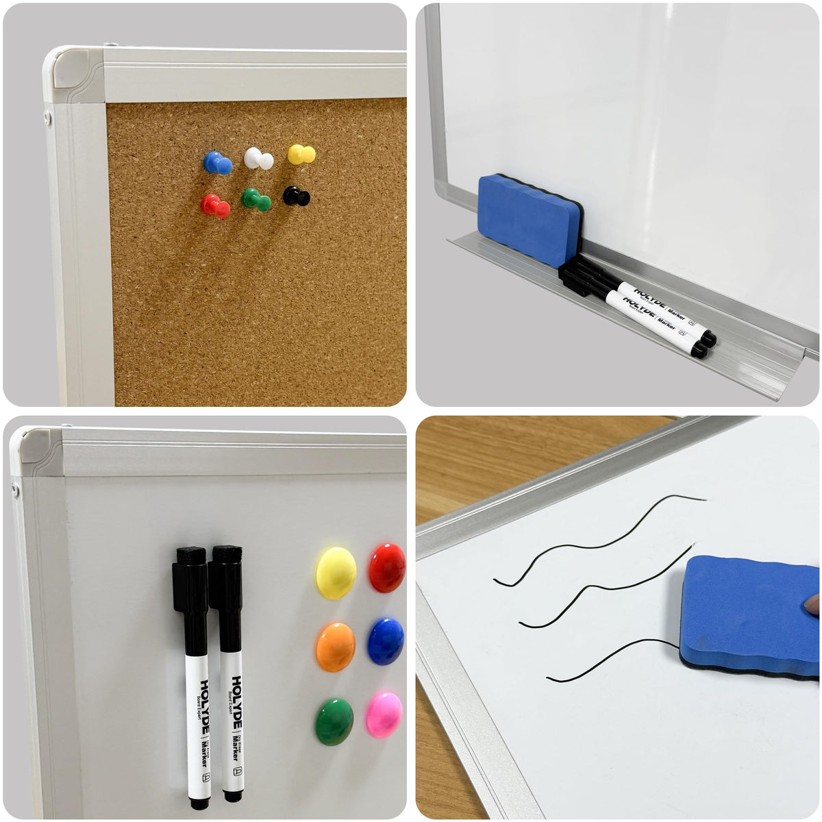 Cork Board White Board Combo, 36" X 24" Magnetic Whiteboard Bulletin Combination Board, Aluminum Frame Vision Board with Dry Erase Markers, Magnets, Eraser and Push Pins for Office, Home & School