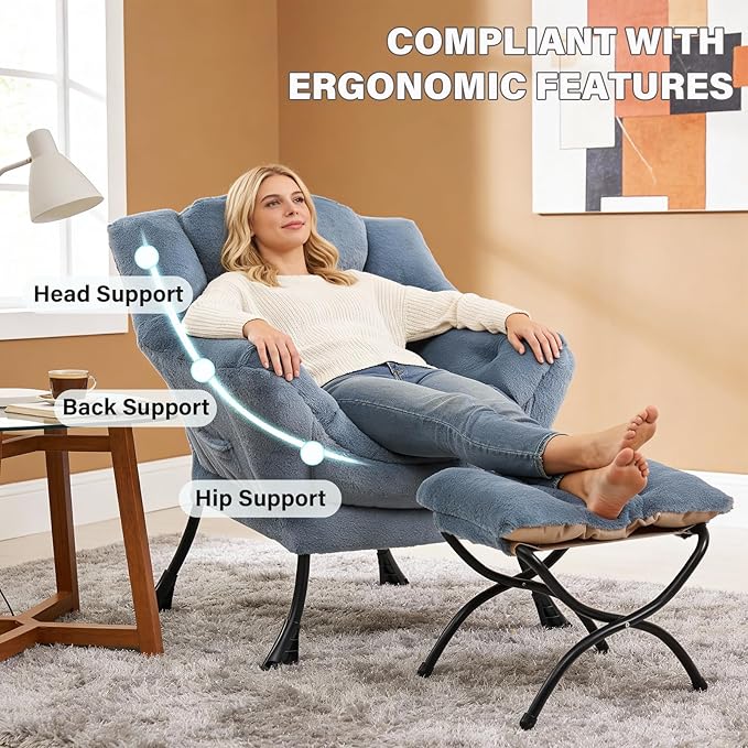 MBOOYOME Lazy Chair with Folding Ottoman, Modern Accent Armchair with Armrests
