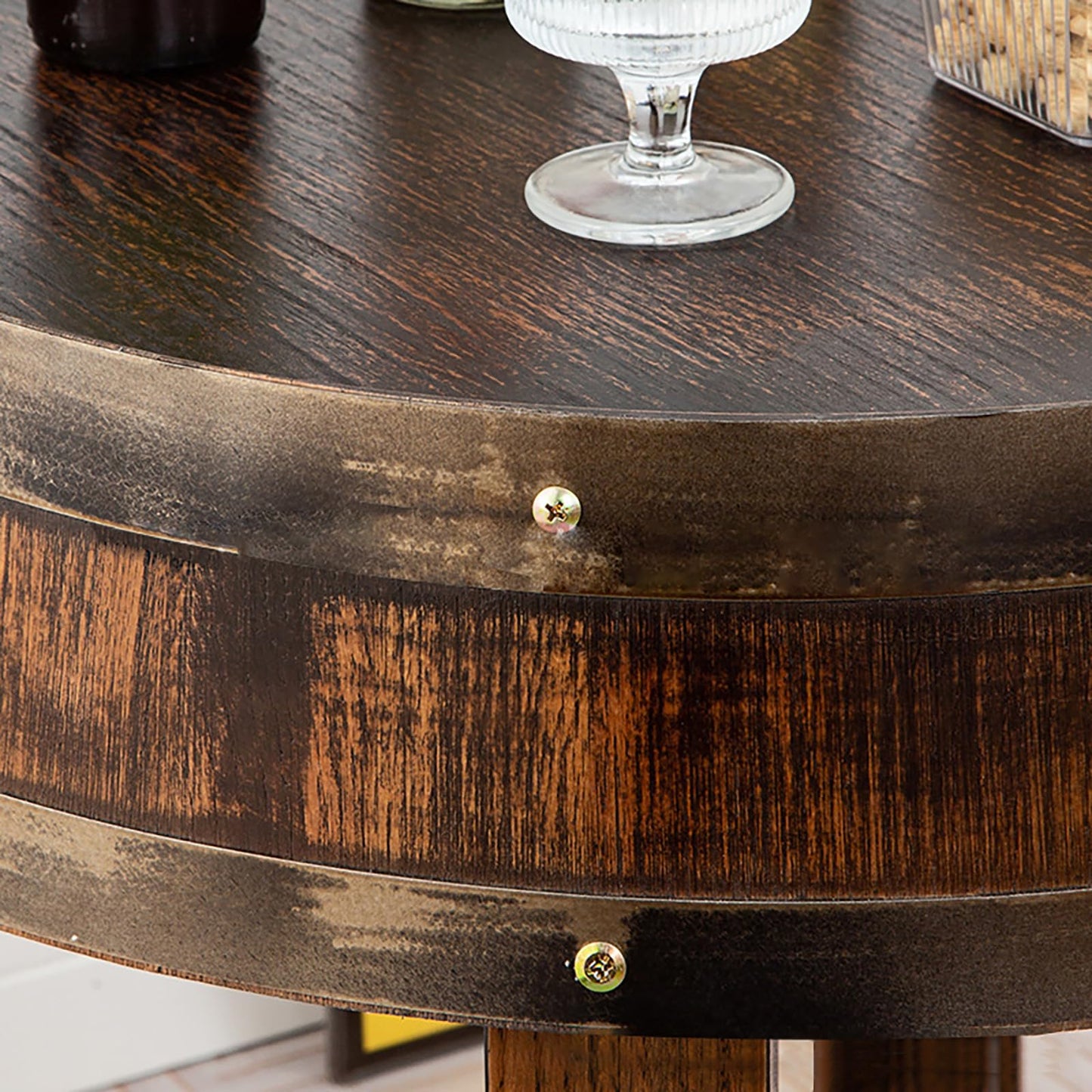 peilouw Farmhouse Whiskey Barrel End Table,Round Wood Barrel Side Table,Rusitc Wine Barrel Bourbon Barrel Coffee Table Handcrafted Oak Barrel Decor Furniture