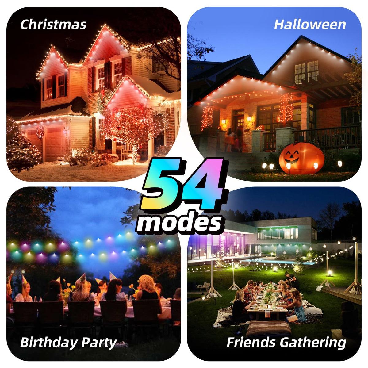 Permanent Outdoor Lights, 100ft Smart RGB+IC Outdoor Light, IP67 Waterproof 72 LED Eaves Lights, Year-Round Outdoor Lighting for New Year, Holiday, Daily Lighting, Christmas, APP/Voice/Remote/Control