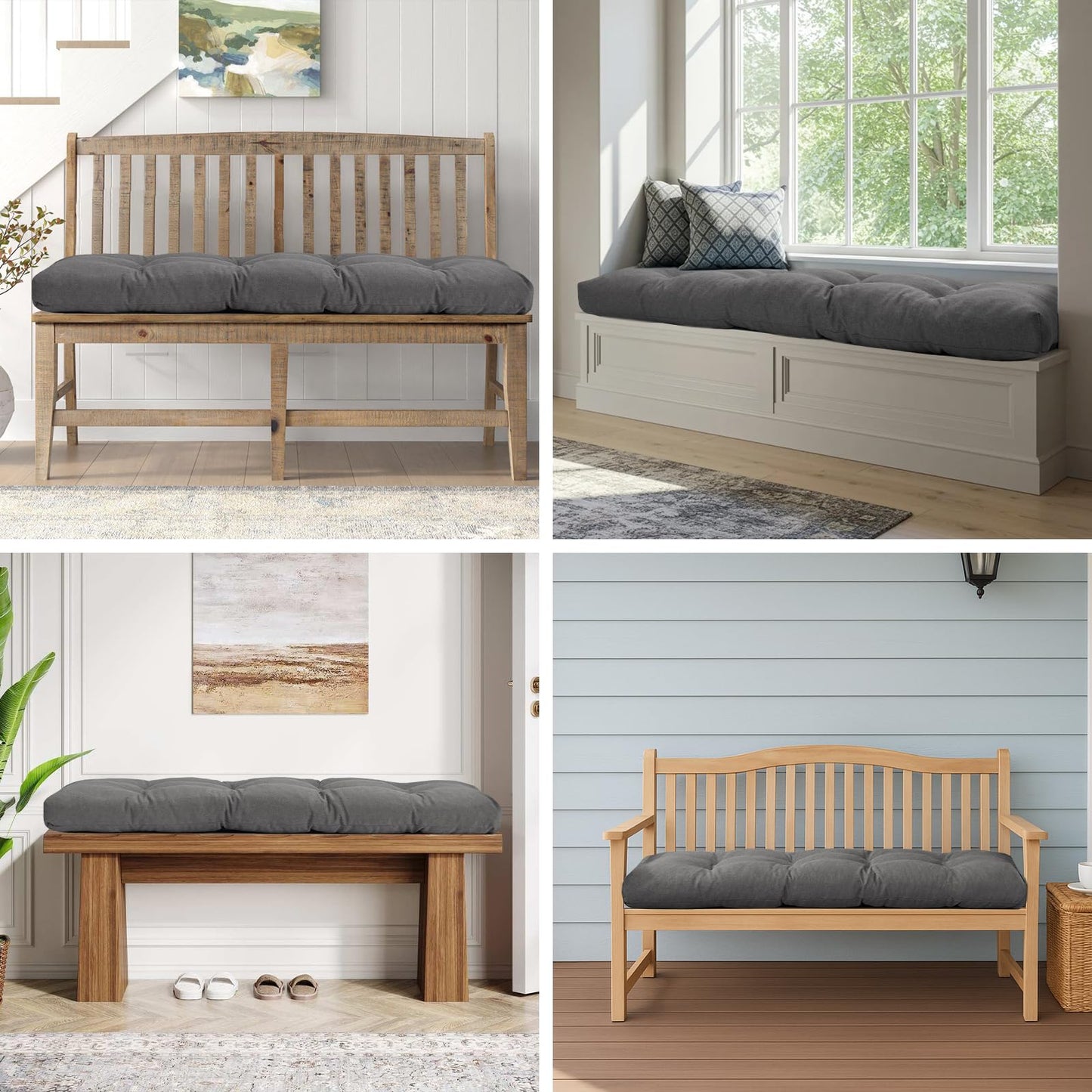 WEOAVRY 36 Inch Bench Cushions for Indoor Furniture, Super Soft Rectangle Bench seat Cushion Pad with Non-Slip Bottom, Waterproof Bench Pad for Window Porch(Grey, 36x15x4.5 Inch)