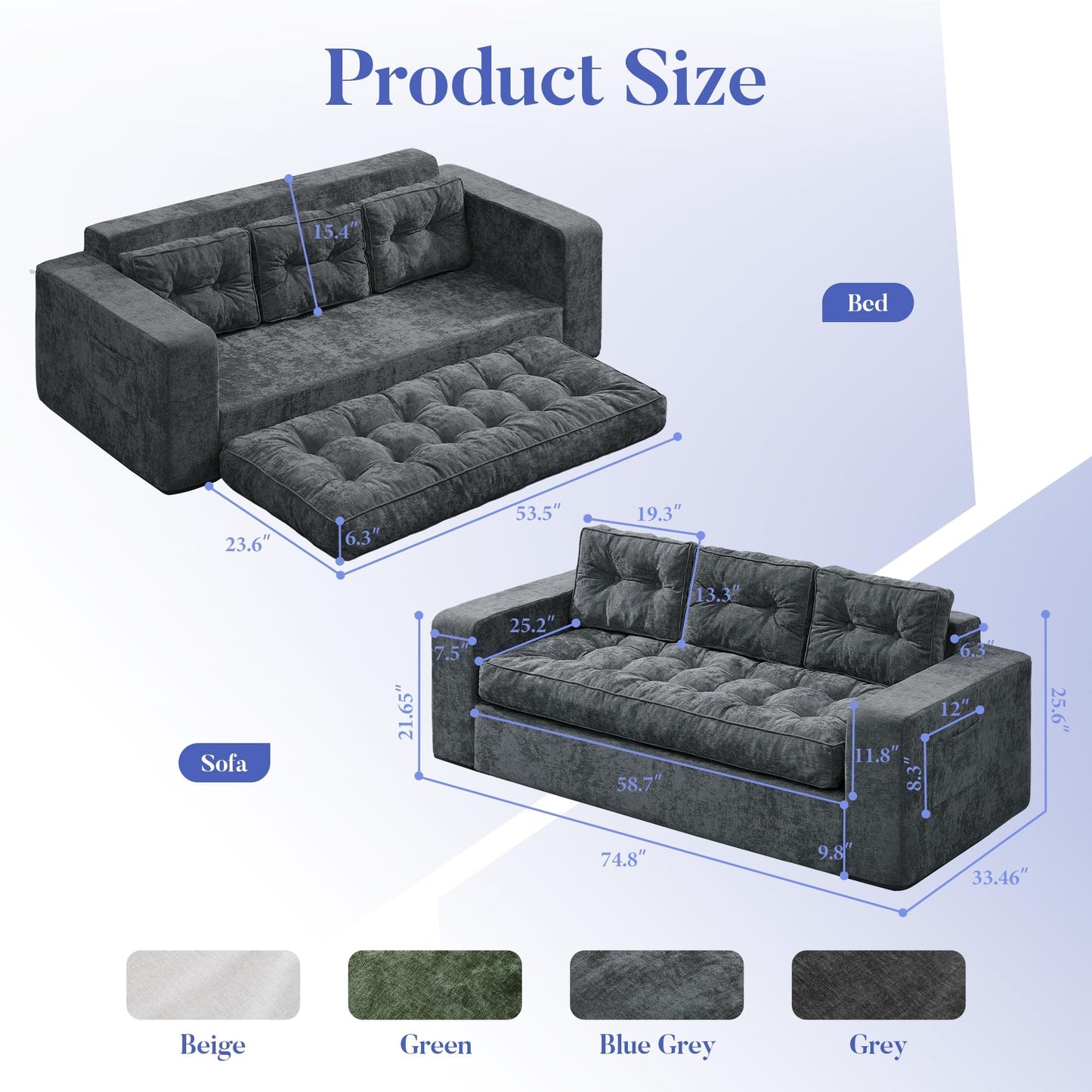 Hobestluk 3-Seater Sofa Boneless Couch with Tufted Button Design 2 in 1 Comfy Cloud Couch Oversized Sofa for Living Room Bedroom Apartment or Office