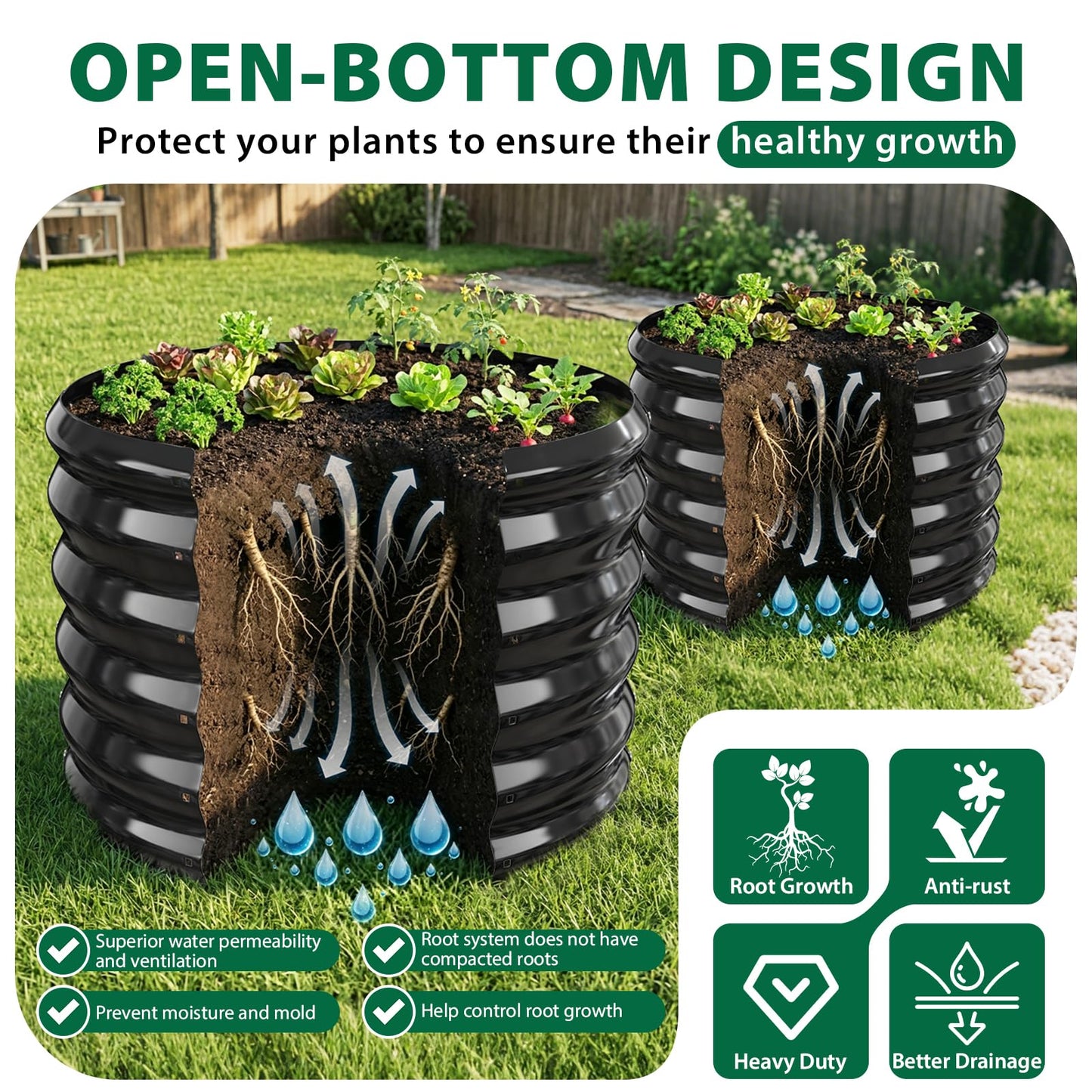 VAMFUTRE 24" Diameter Round Raised Garden Bed - 17 Inch Tall, Heavy-Duty Galvanized Steel Planter Box with Wave-Shaped Panels for Vegetables, Herbs & Flowers (2, Black, 24 Inch Diameter)