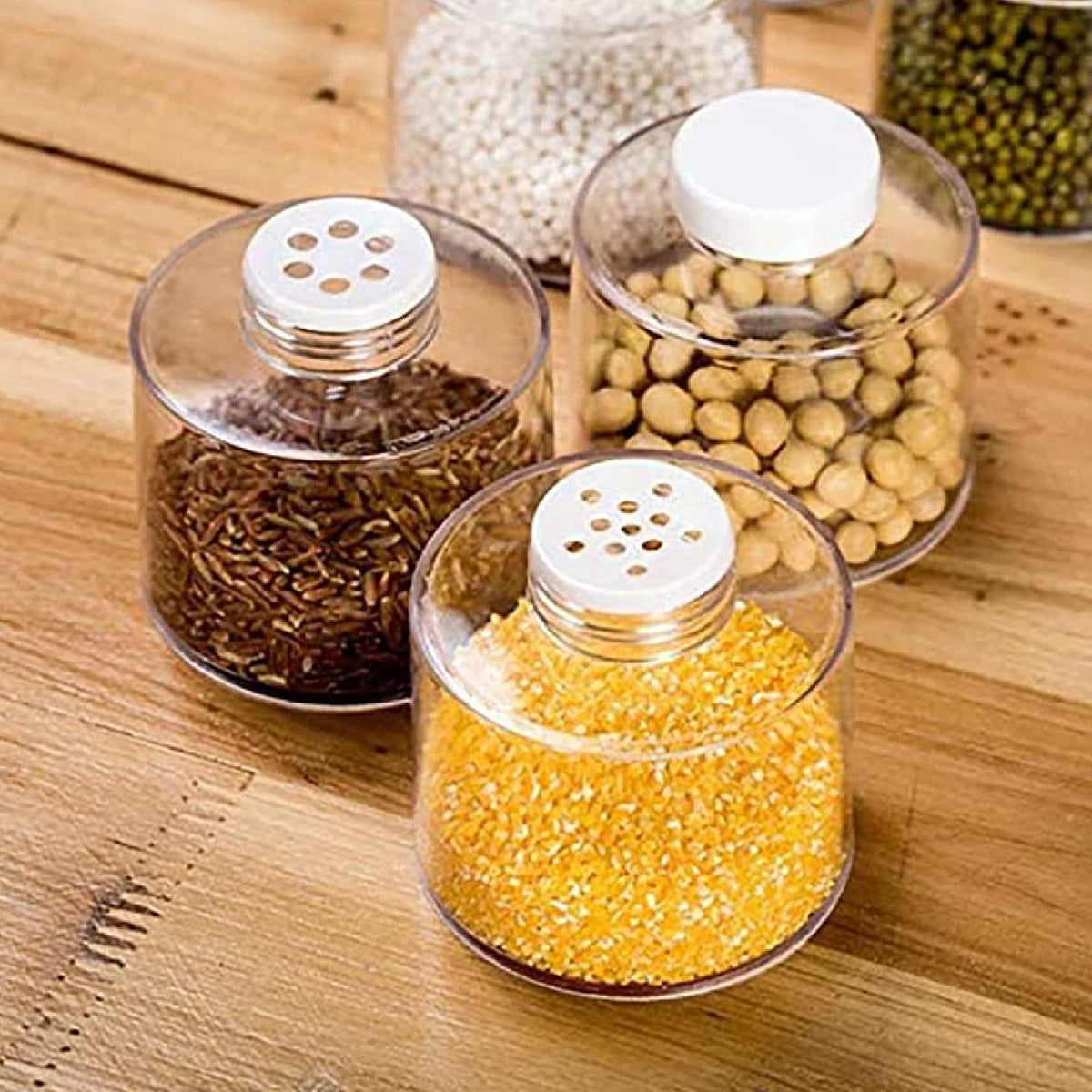AYNEFY 6 Pcs Stackable Pot,Transparent Tower Seasoning Bottle Storage Container Kitchen Seasonings Jars Salt Storage Box Organizer