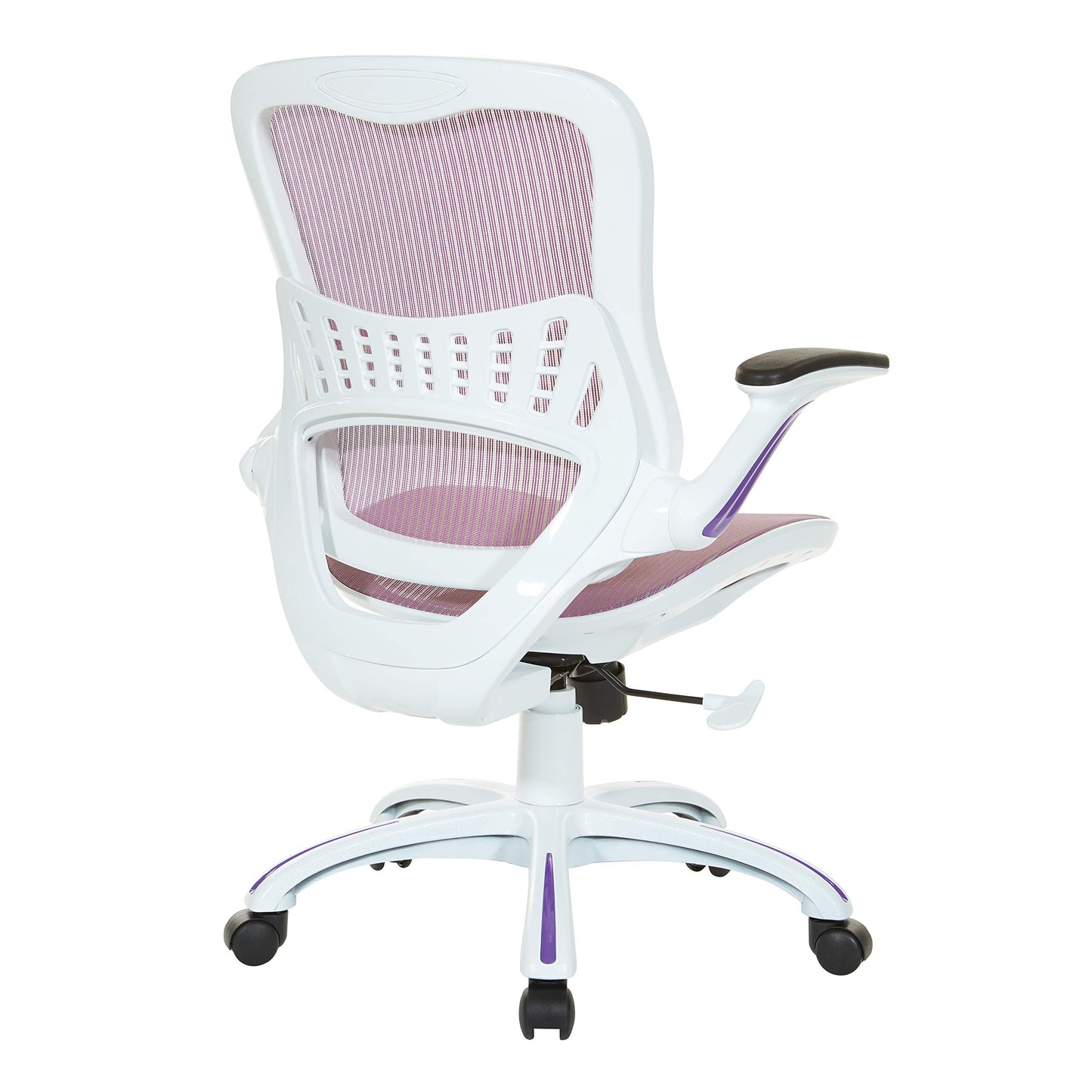 OSP Home Furnishings Riley Ventilated Manager's Office Desk Chair with Breathable Mesh Seat and Back, White Base with Purple