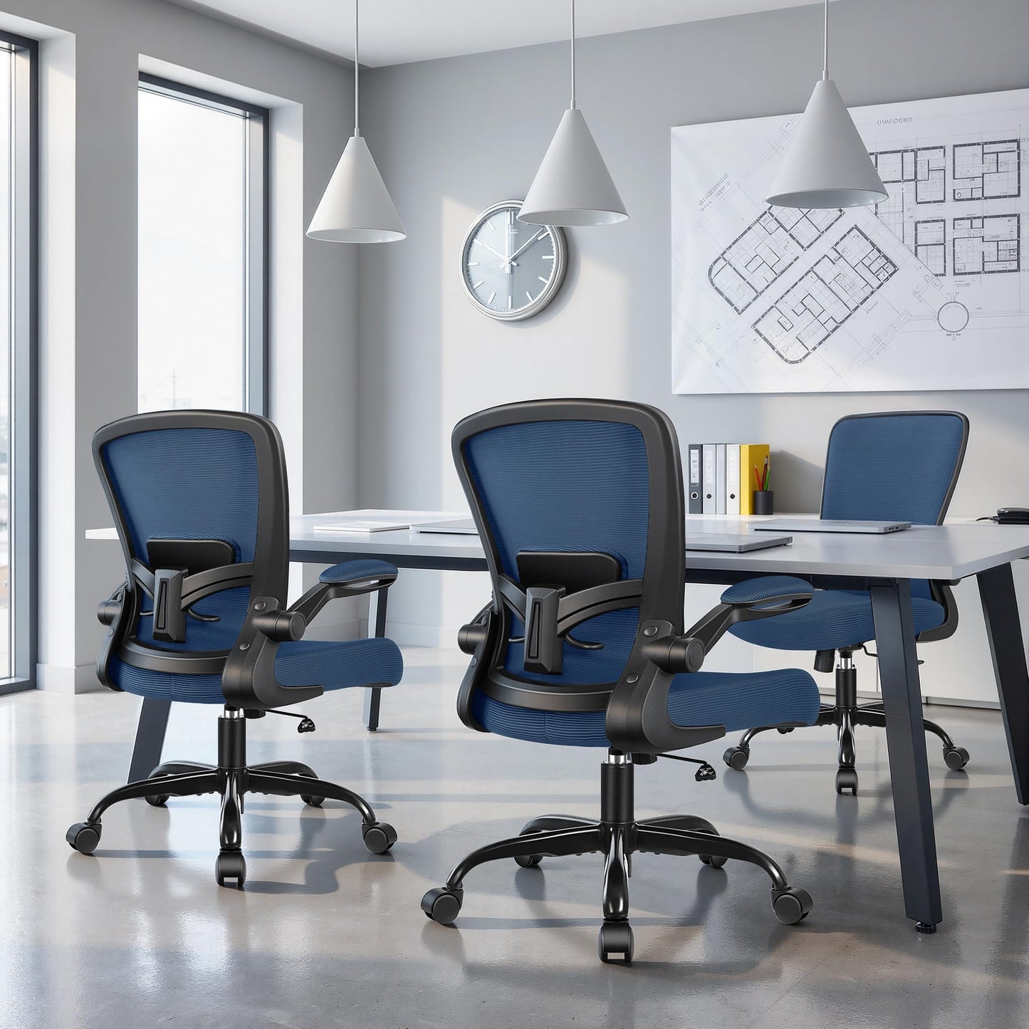 FelixKing Office Chair, Ergonomic Desk Chair Breathable Mesh Chairs Adjustable High Back Lumbar Support Flip-up Armrests, Executive Rolling Swivel Comfy Computer Chairs Home Office Navy