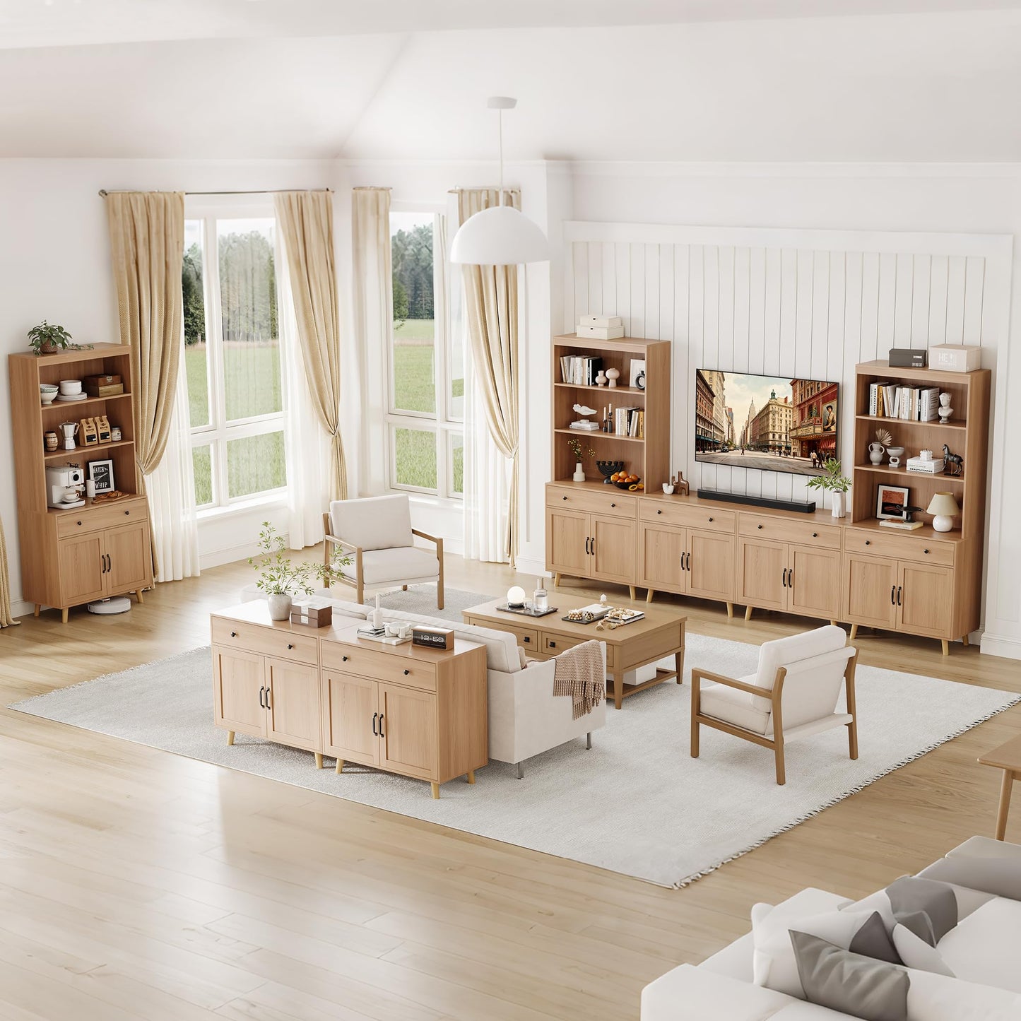 IDEALHOUSE 72.4" Tall Bookcase with Doors, 6-Tier Bookshelf with Door, Freestanding Display Cabinet with Drawer, for Home Office Kitchen Living Room