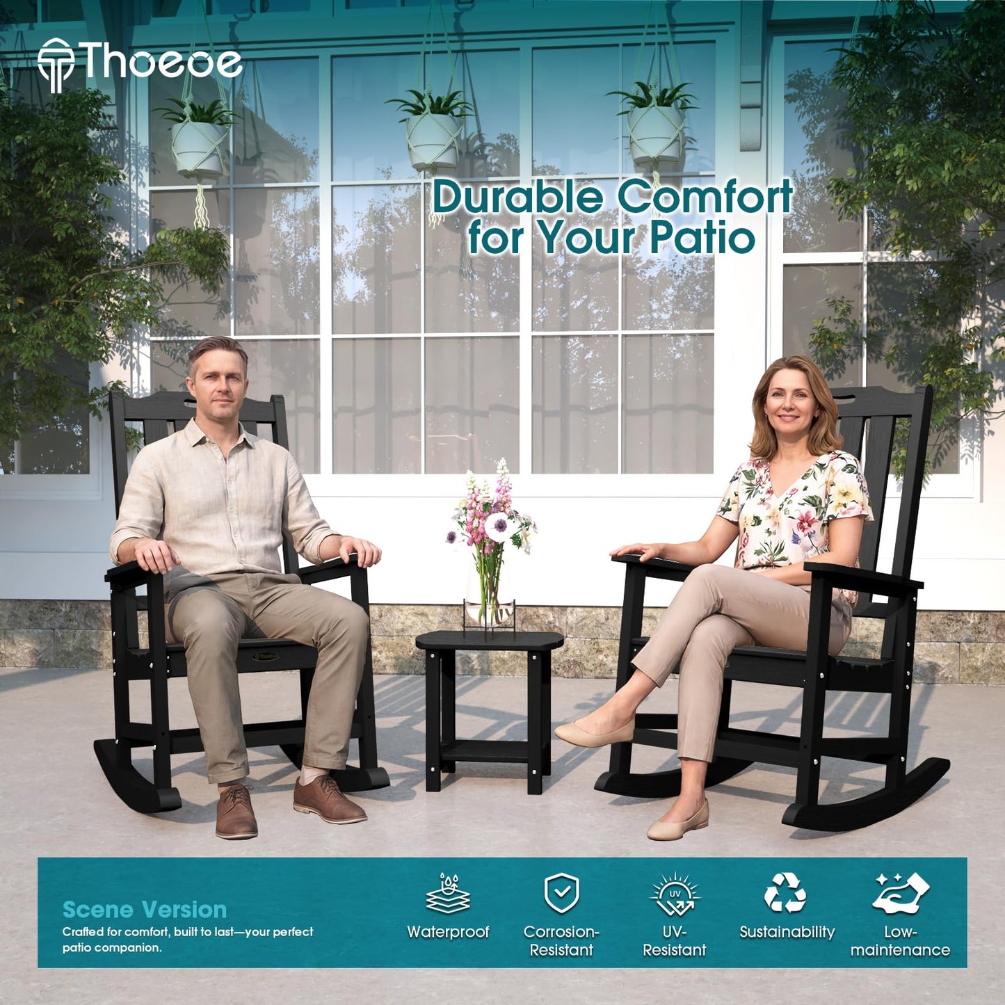 THOEOE Outdoor Rocking Chairs, Oversized Patio Rocking Chair