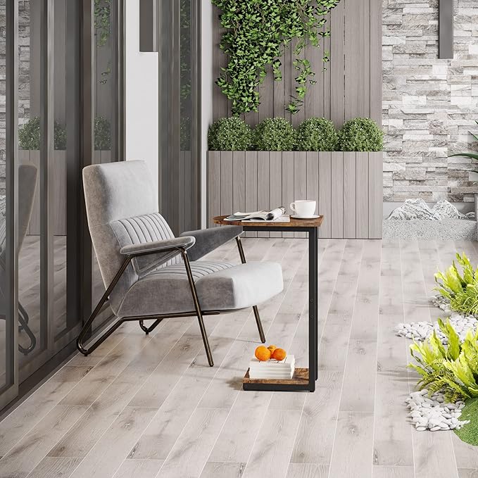 Hosfais Side Table Small End Table, C-Shaped Wood Sofa Table