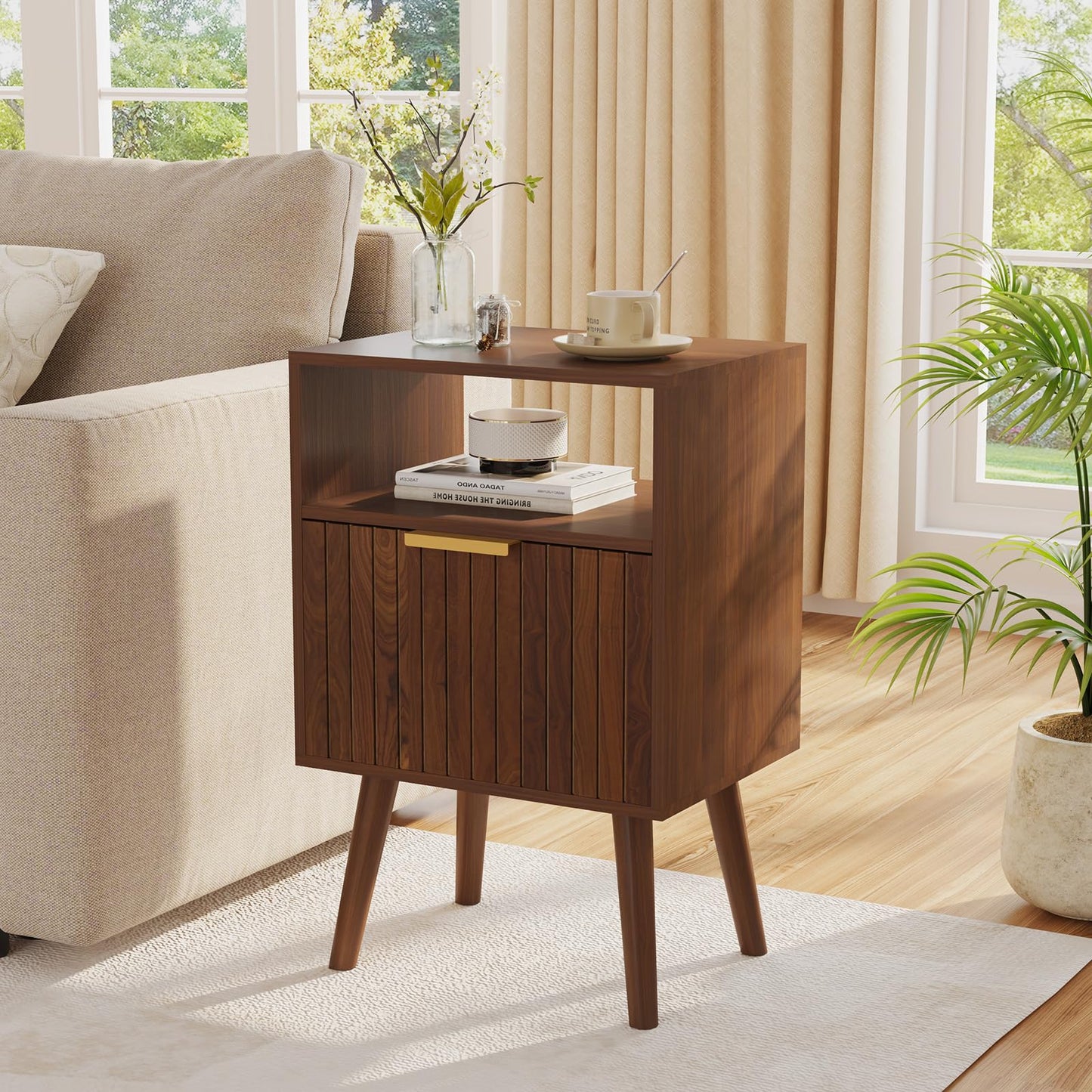 Aenuert Nightstand, 2-Tier Night Stand with Drawer, Wooden Bedside Table for Bedroom Study Room Small Spaces, Rustic Brown