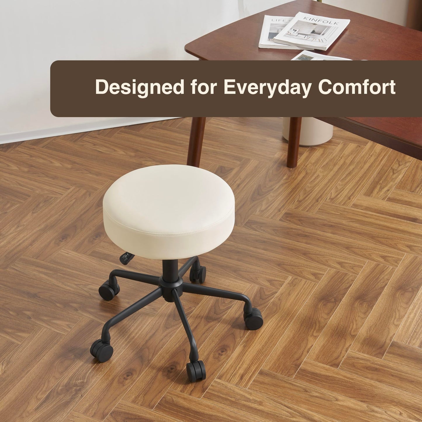 DR.LOMILOMI Heavy Duty Extra Wide Thick Cushion Seat Adjustable Height Swivel Rolling Stool for Clinic, Salon, Tattoo, Office, Bar and Home - NAIA 502 (Vanilla, Standard)