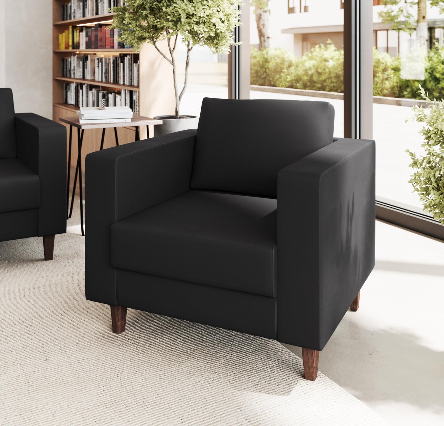 Flash Furniture Hercules Artemis Commercial Chair for Reception and Lobby Use with Solid Wood Legs, 2 Outlets, 1 USB, and 1 USB-C Ports, Black LeatherSoft