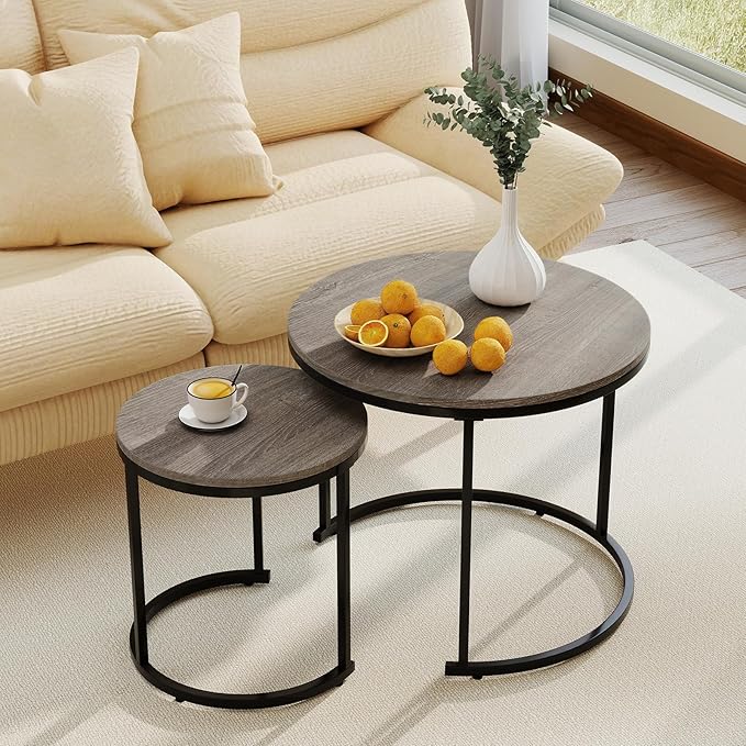 Giantex Nesting Coffee Table Set of 2, Round Stacking Side Tables