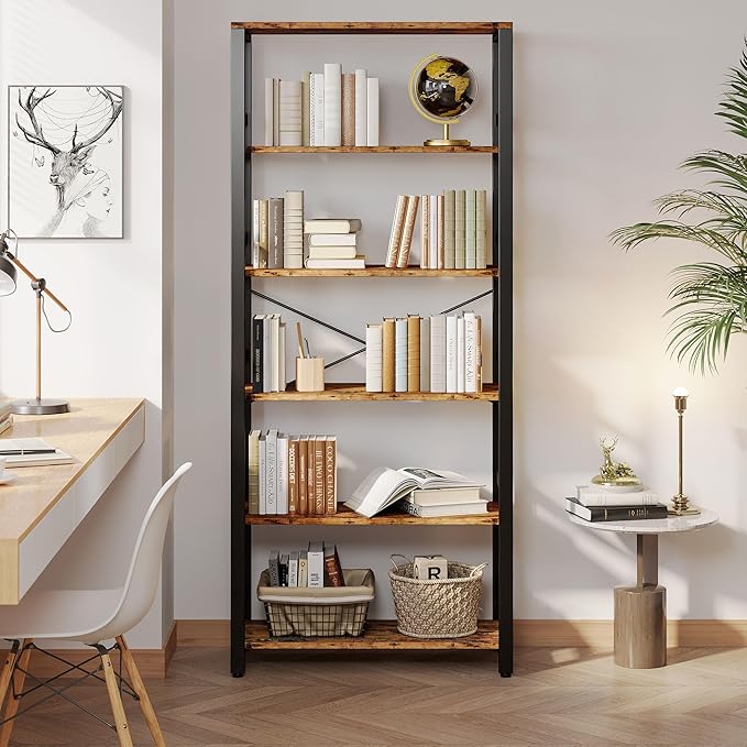 IRONCK Bookshelf, 31.5in Wide Shelf 6 Tier Bookcase, 110lbs/shelf Vintage
