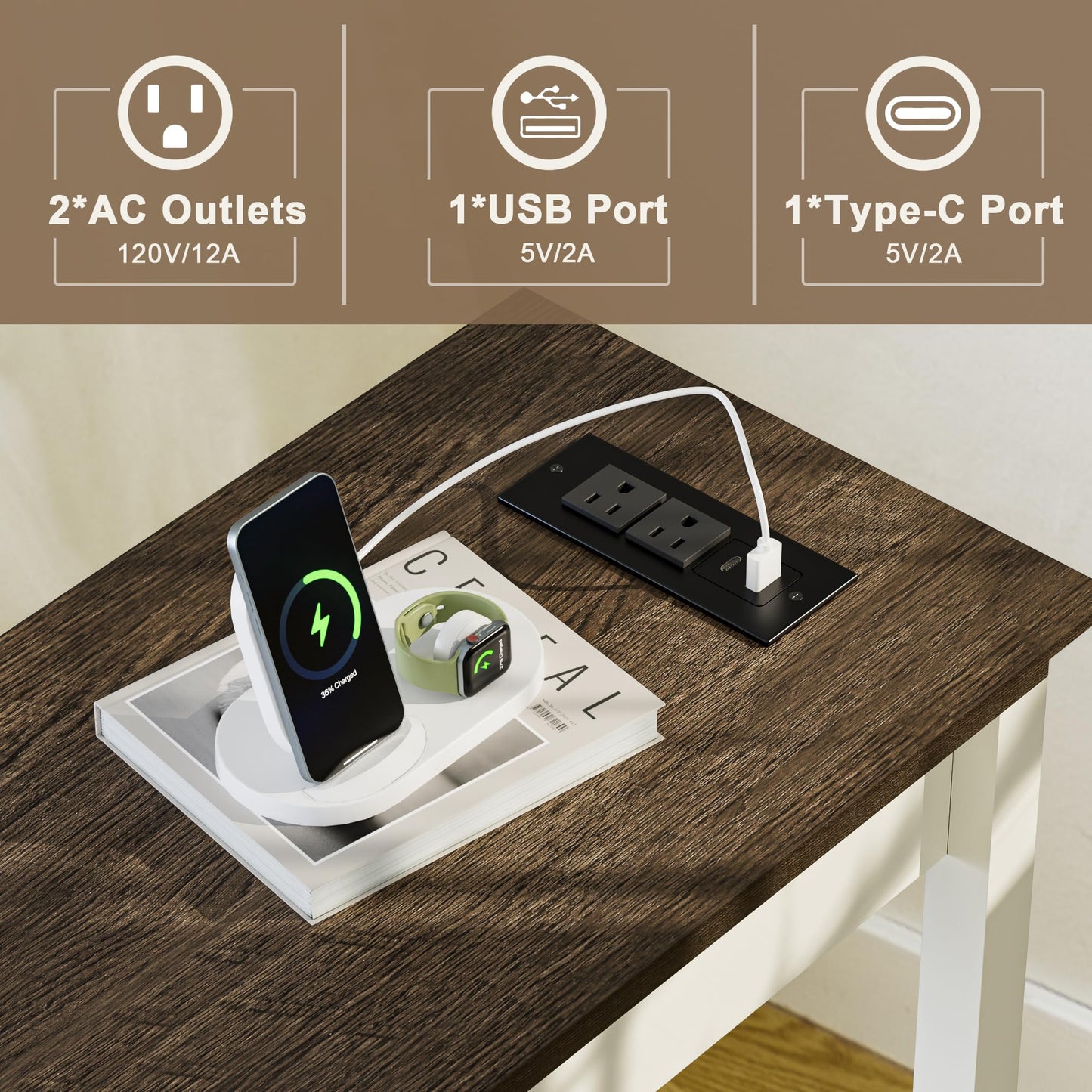 Treocho Farmhouse End Tables Living Room Set of 2, Narrow Side Table with Charging Station, Soft White Table Bedside Sofa for Small Spaces, Living Room, Bedroom