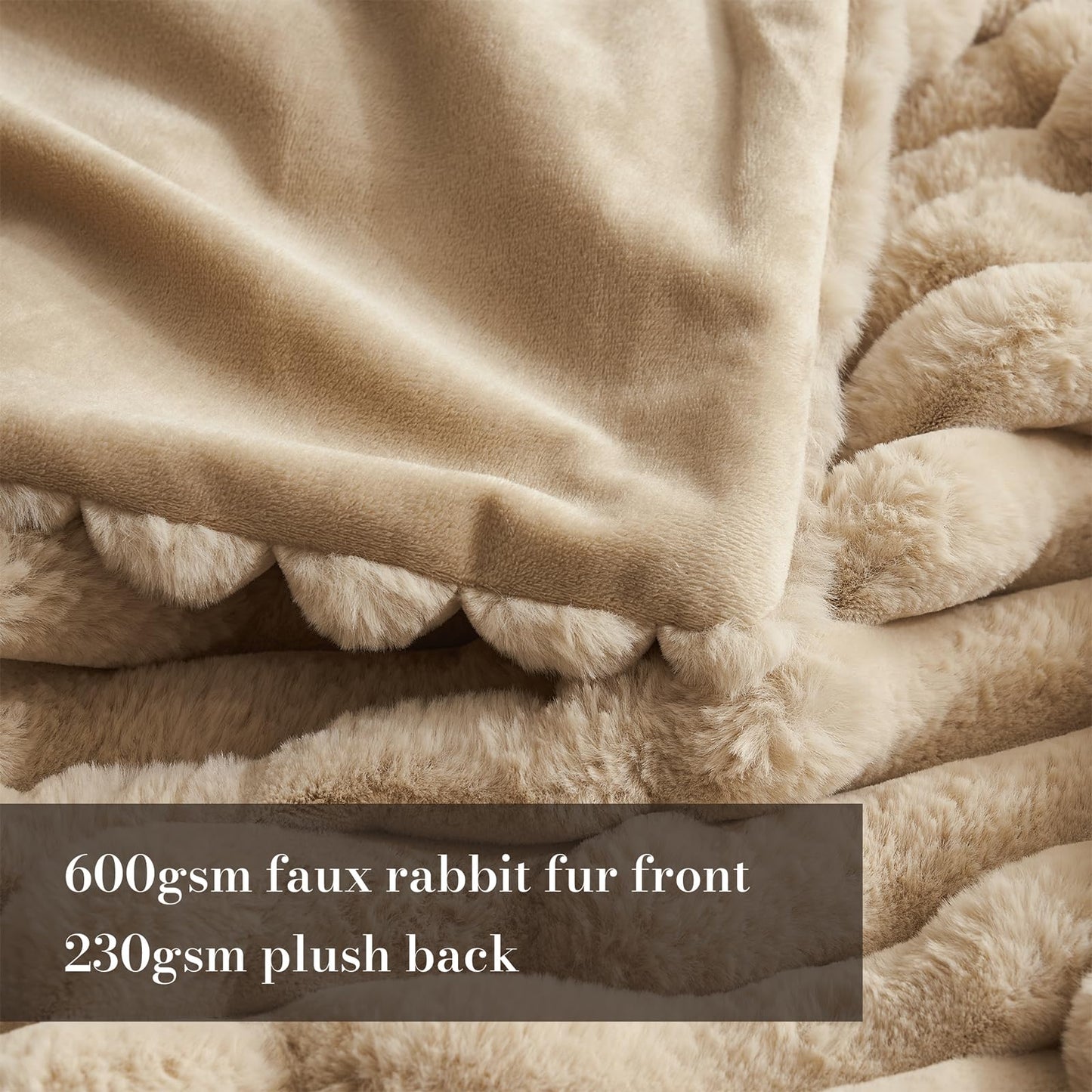 Amélie Home Faux Fur Throw Blanket for Couch, Cozy Fuzzy Fluffy Fur Luxurious Soft Striped Plush Gift Blankets for Family Sofa Chair Bedroom, 55"x70", Beige