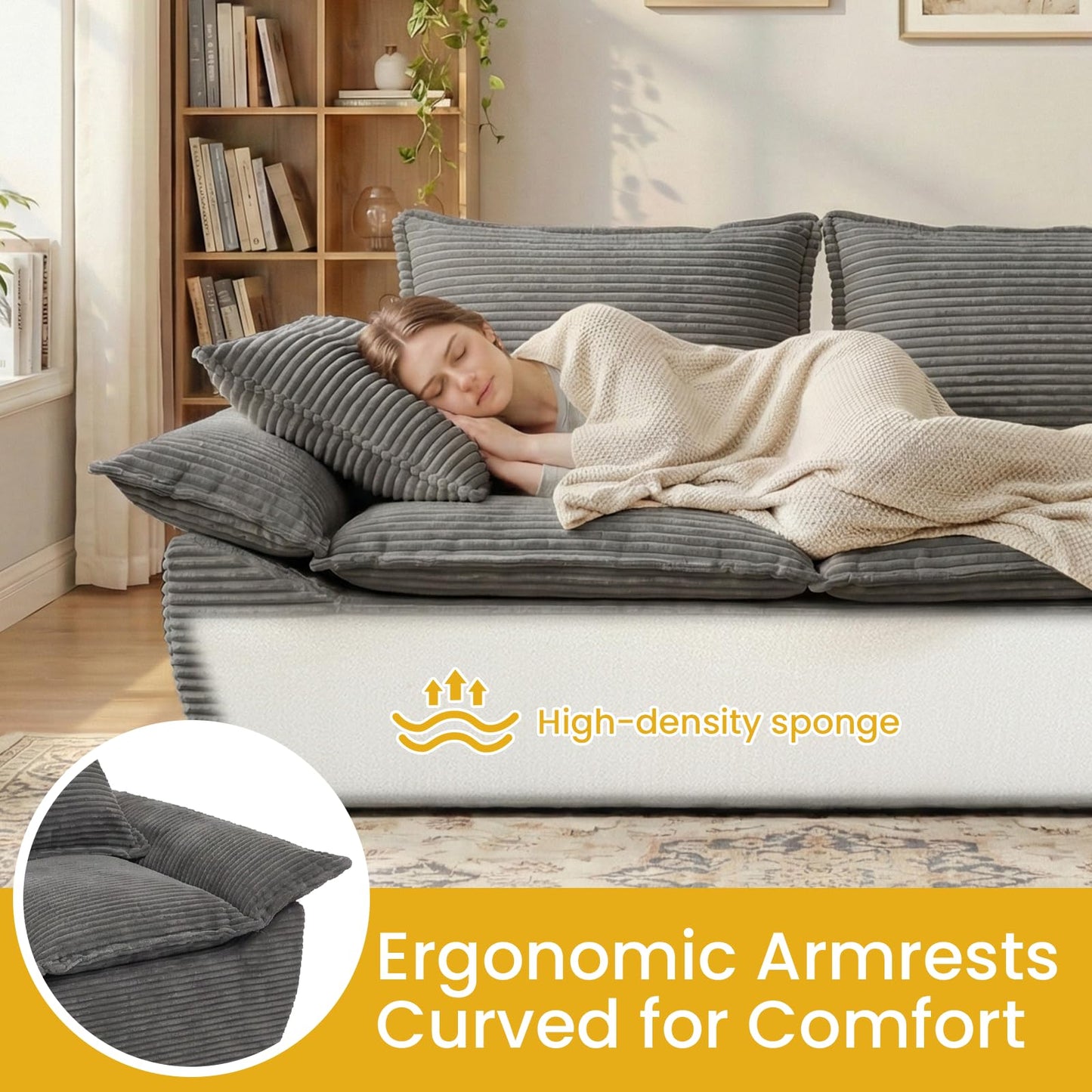 AOLVDOW Boneless Loveseat 56", 2-Seater Gray Boneless Sofa with Removable Cushions & 2 Pillows, Small Boneless Couch Compress Foam Sofa for Living Room, Apartments, & Office