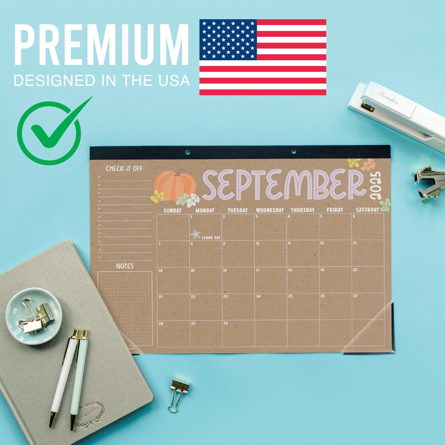 Hadley Designs Large Desk Calendar 2025-2026 - Desktop Calendar 2025, 18-Month Desk Calendars for Home, Office & Classroom, Cute Kraft Classroom Must Haves, Gifts for Coworkers, Teachers & Students