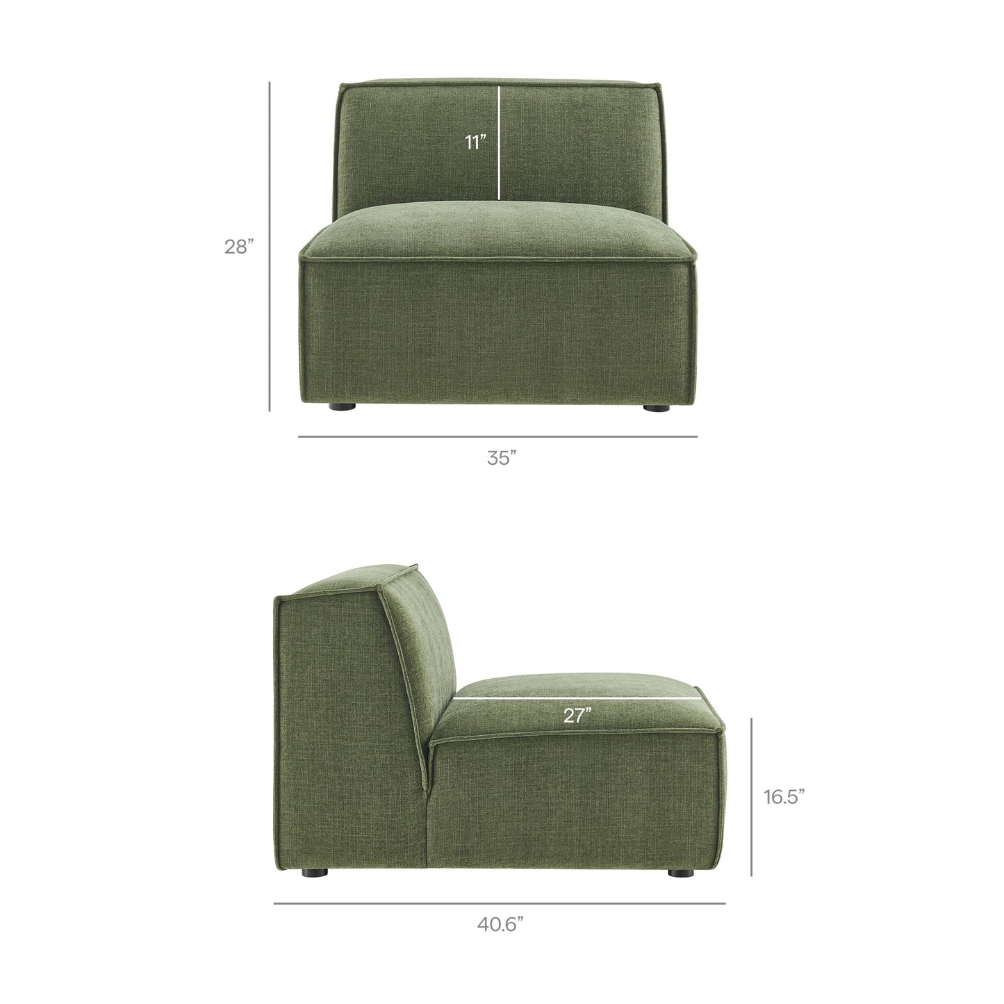 Modway Restore Performance Fabric Upholstered 4-Piece Modular L-Shaped Armless Sectional Sofa in Foliage – Low Profile Couch with Coil Seat Support and French Piping