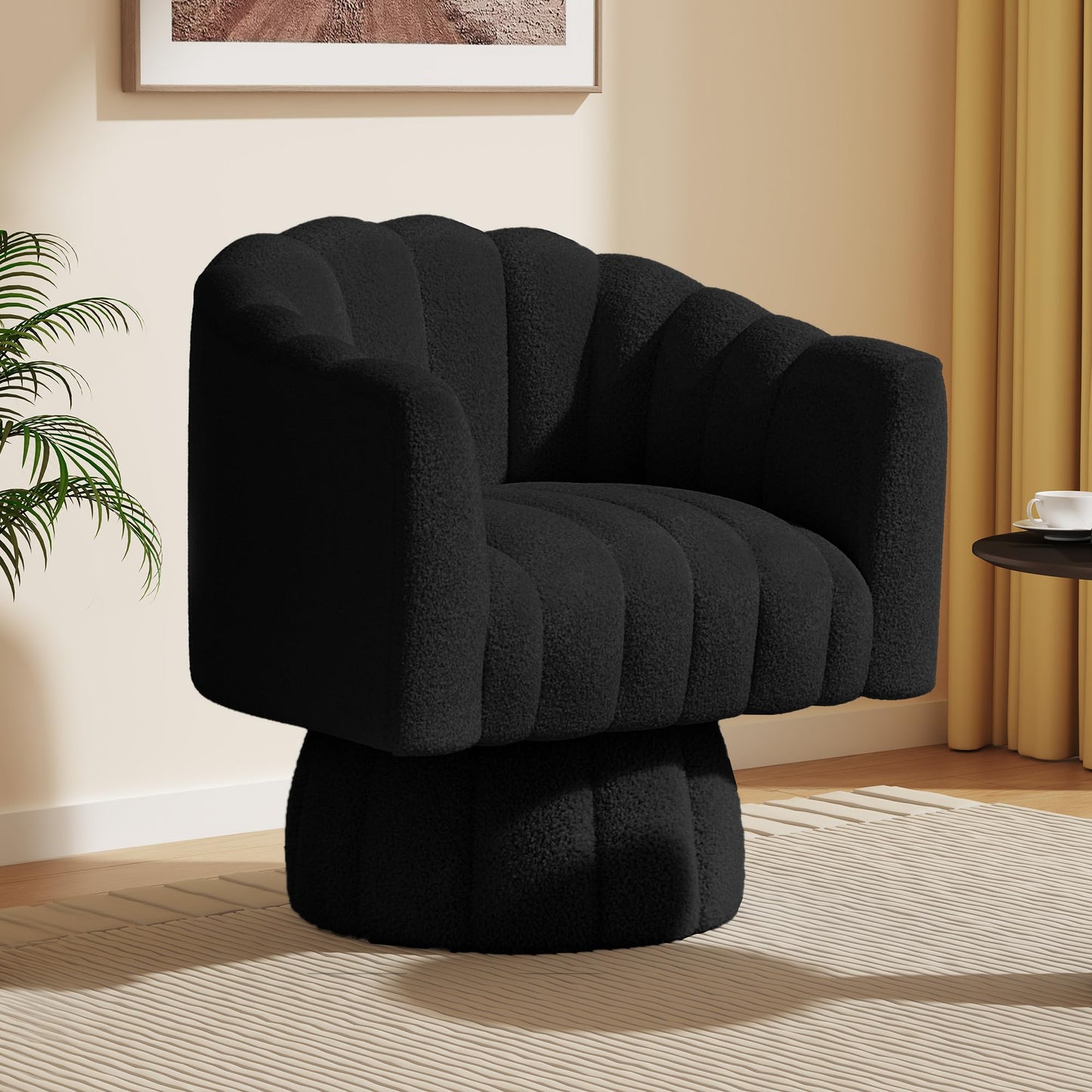 Dewhut Swivel Accent Chair, 360° Swivel Barrel Chair with Armrest, Sherpa Upholstered Single Sofa Reading Chair for Living Room,Bedroom,Waiting Room(Black)